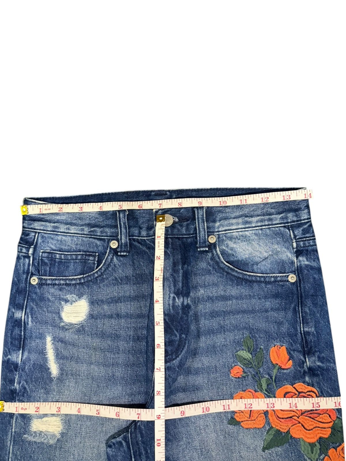 GU Vintage GU Embroidery Faded Wash Distressed Jeans Size 28" / US 6 / IT 42 - 6 Thumbnail