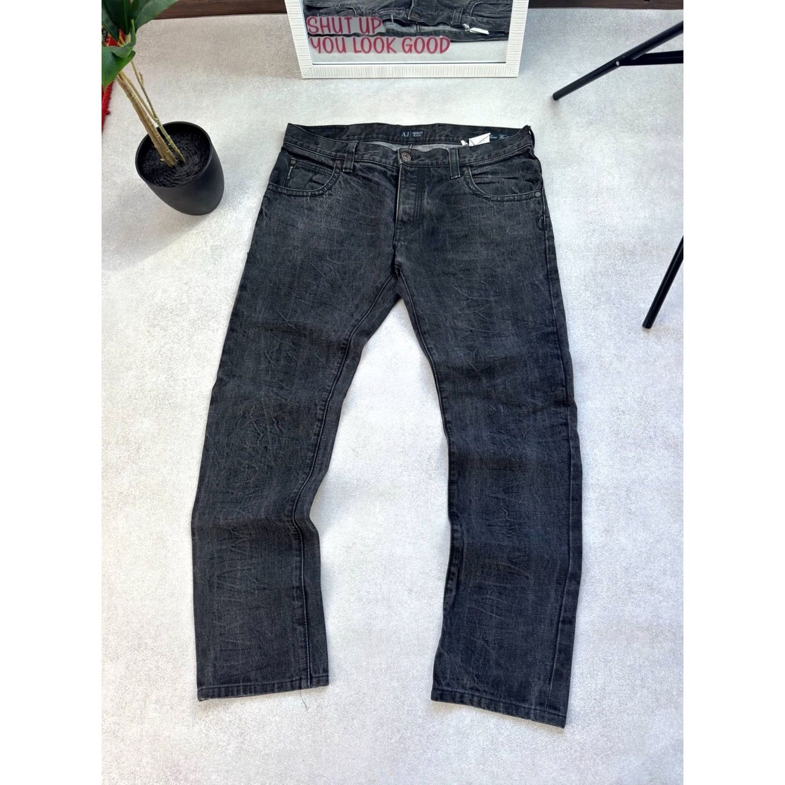Vintage Armani Jeans Jeans Gray Regular Mens Size 36 Inseam 34 Distressed Logo Y2K Vintage 90s Metal Leg Wide-Leg Pants Size US 36 / EU 52 - 7 Thumbnail