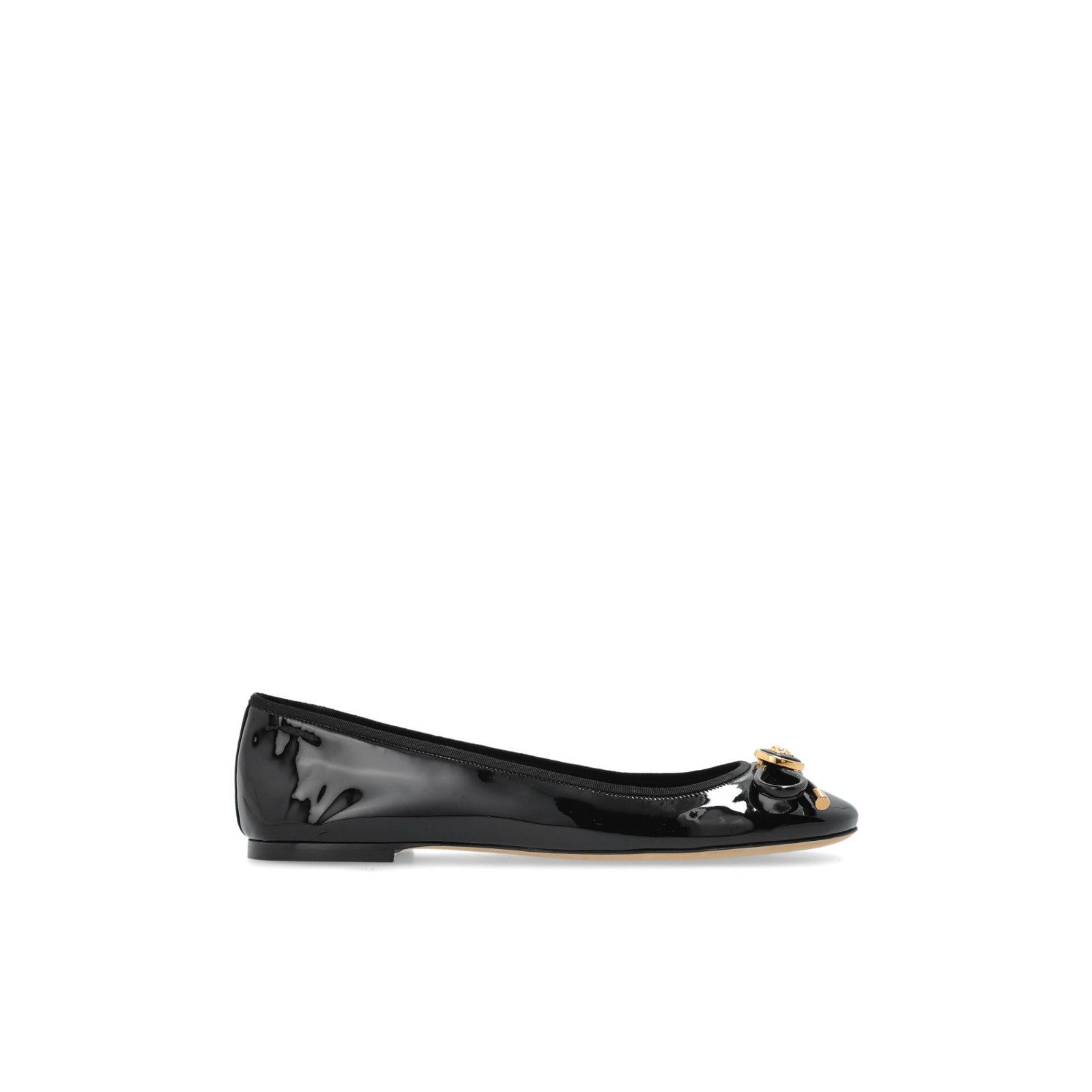 VERSACE Women's Black Leather Ballet Flats New And Authentic