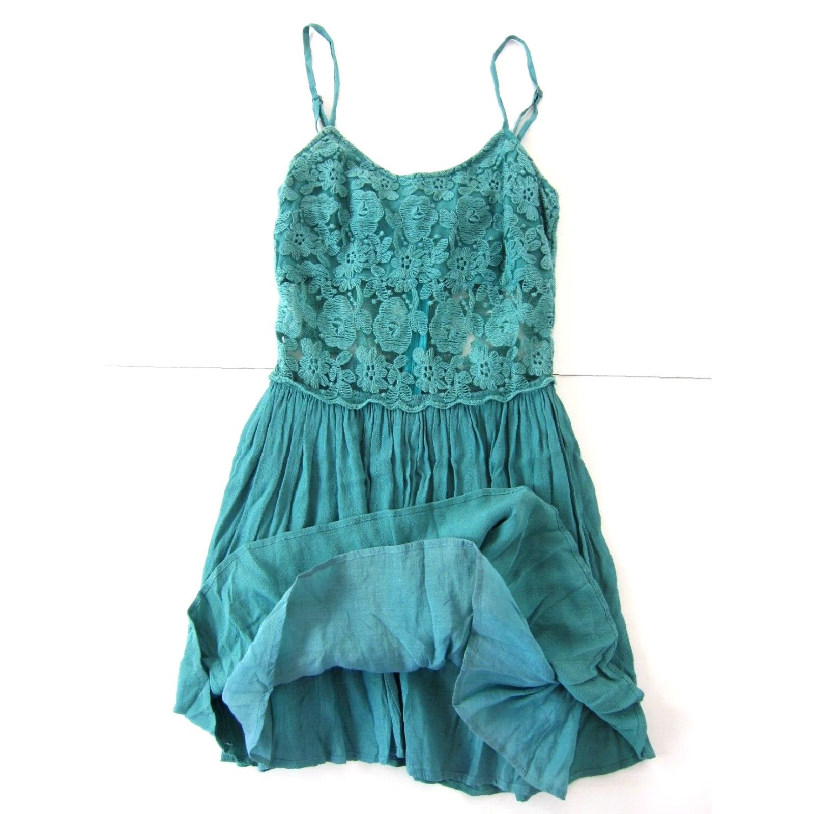 Anthropologie Alythea Green Lace Embroidered Spaghetti Strap Slip Tank Sun Dress S Size S / US 4 / IT 40 - 6 Thumbnail