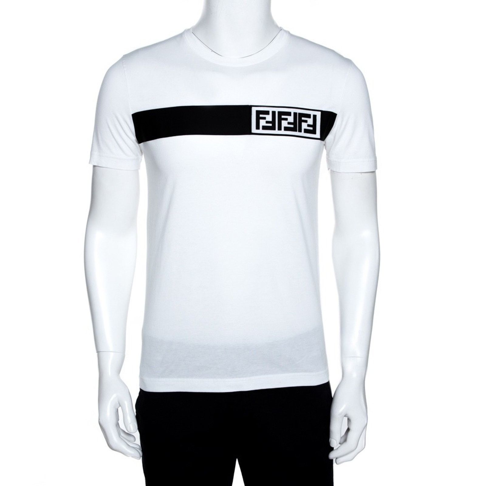 Fendi Fendi White Black Striped Sleeve Cotton T-Shirt Large L Size US L / EU 52-54 / 3 - 3 Thumbnail