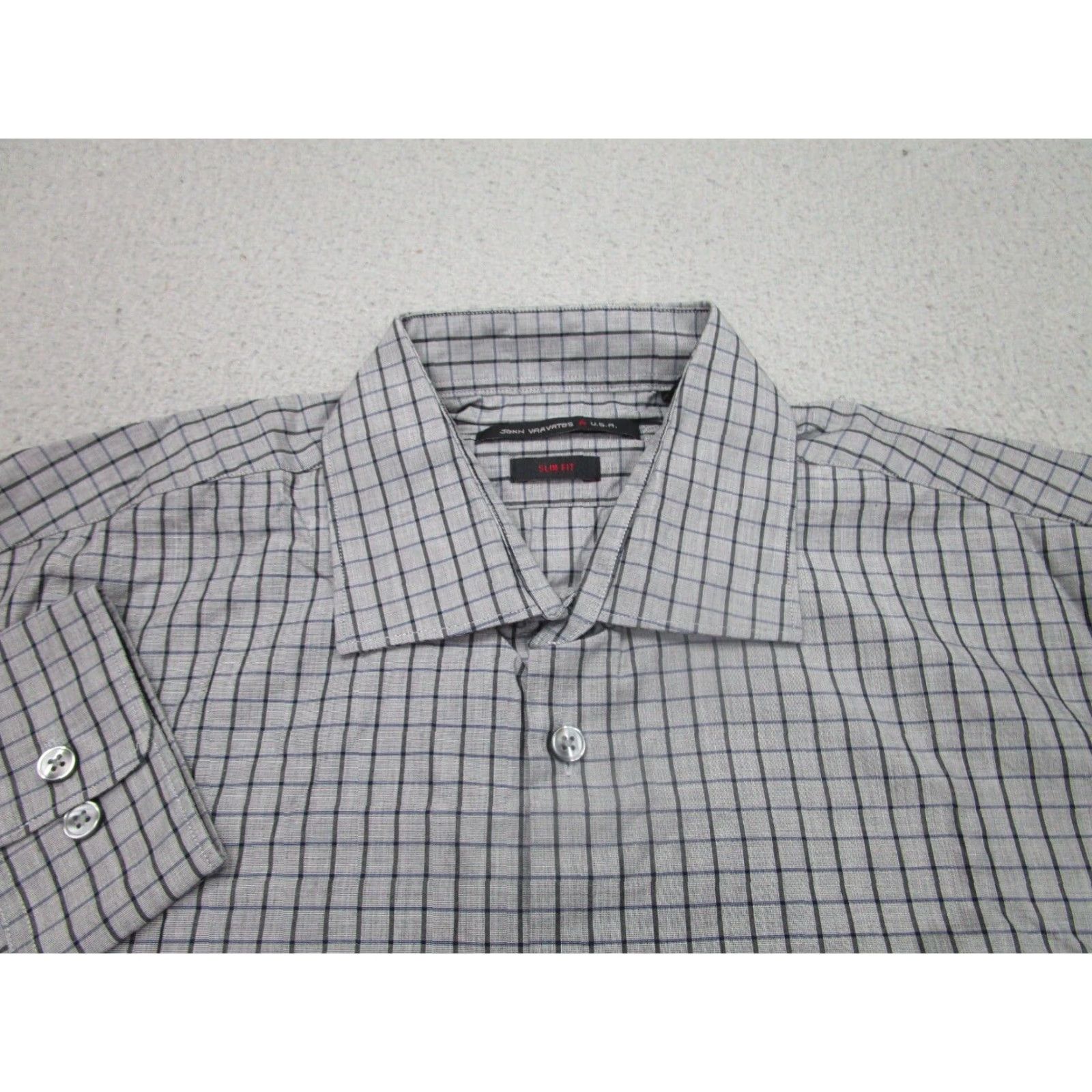 John Varvatos John Varvatos Slim Fit Button-Up Shirt Men 15.5 Gray Plaid Casual Work Size US M / EU 48-50 / 2 - 3 Thumbnail