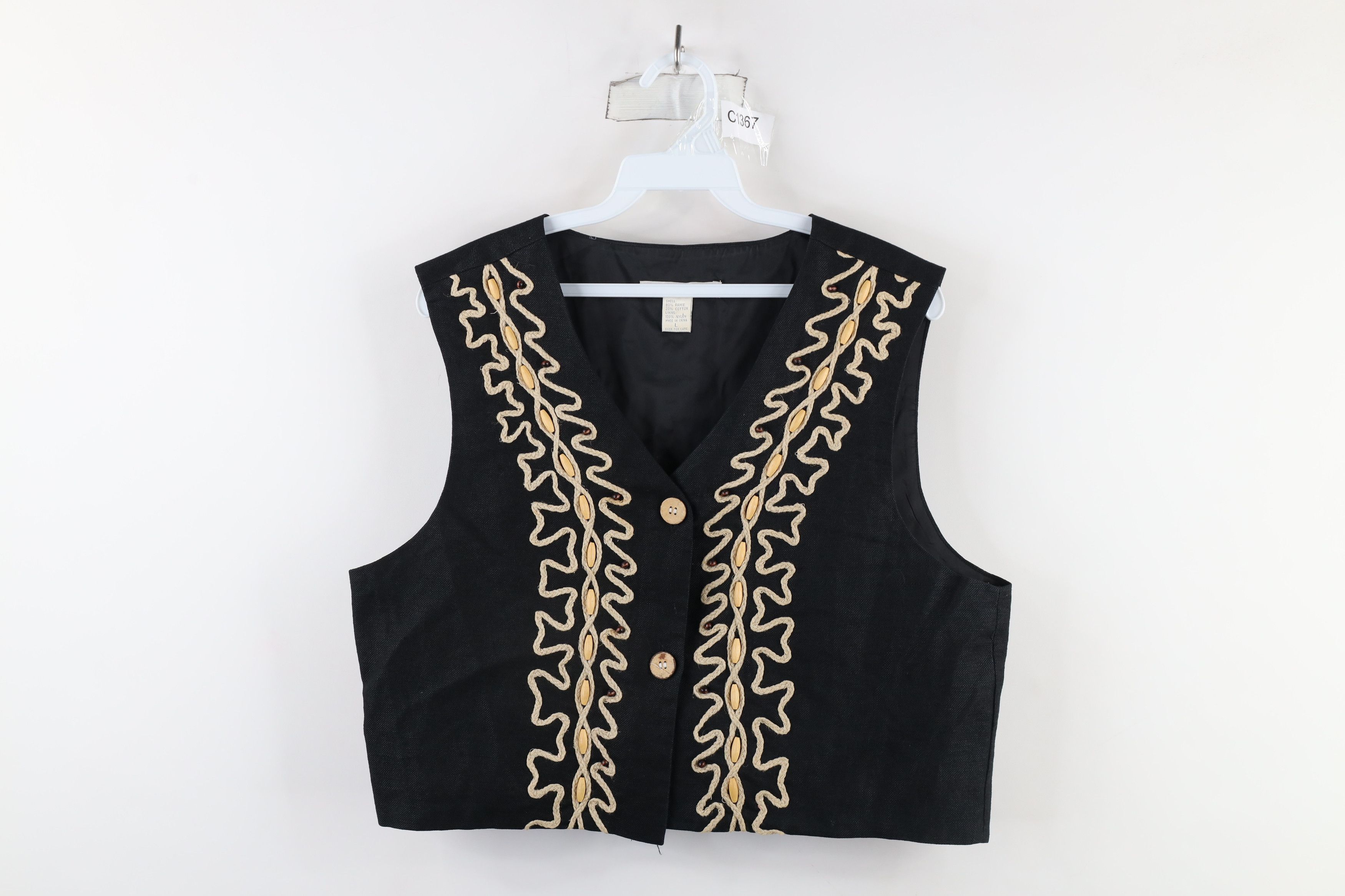 Vintage Vintage 90s Streetwear Bead Rope Button Vest Jacket Black Size L / US 10 / IT 46 - 1 Thumbnail