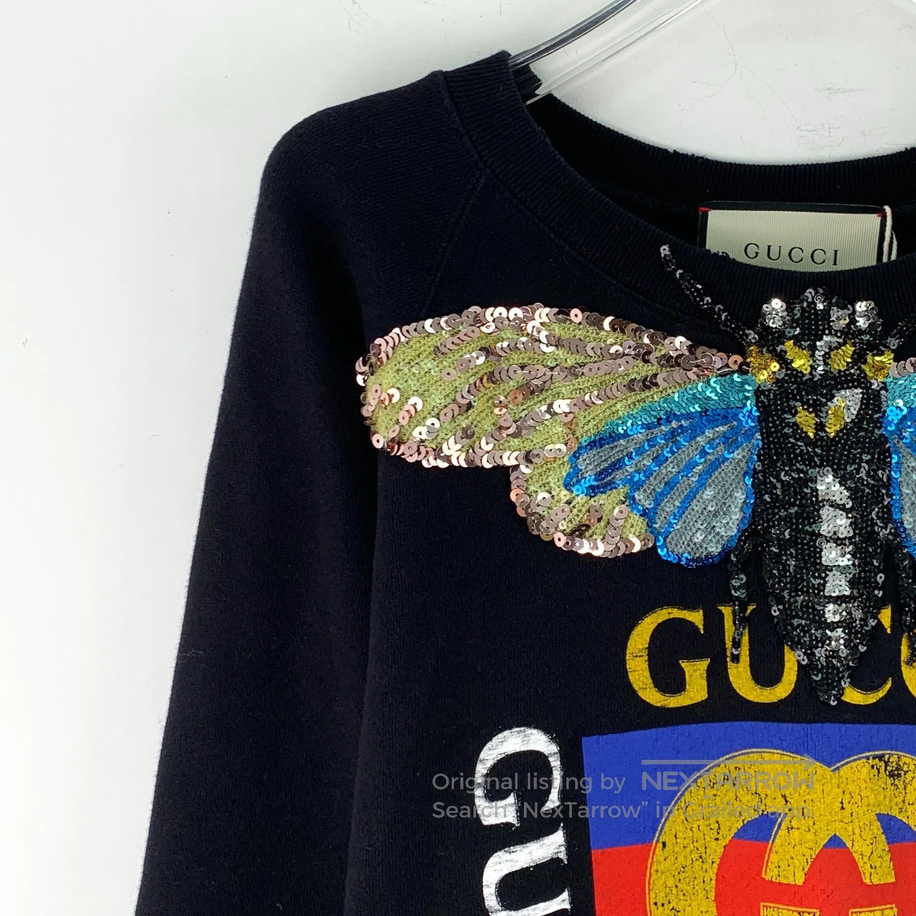 Gucci Guicci Black butterfly sequin heavy embroidery round neck Size US XXS / EU 40 - 3 Thumbnail