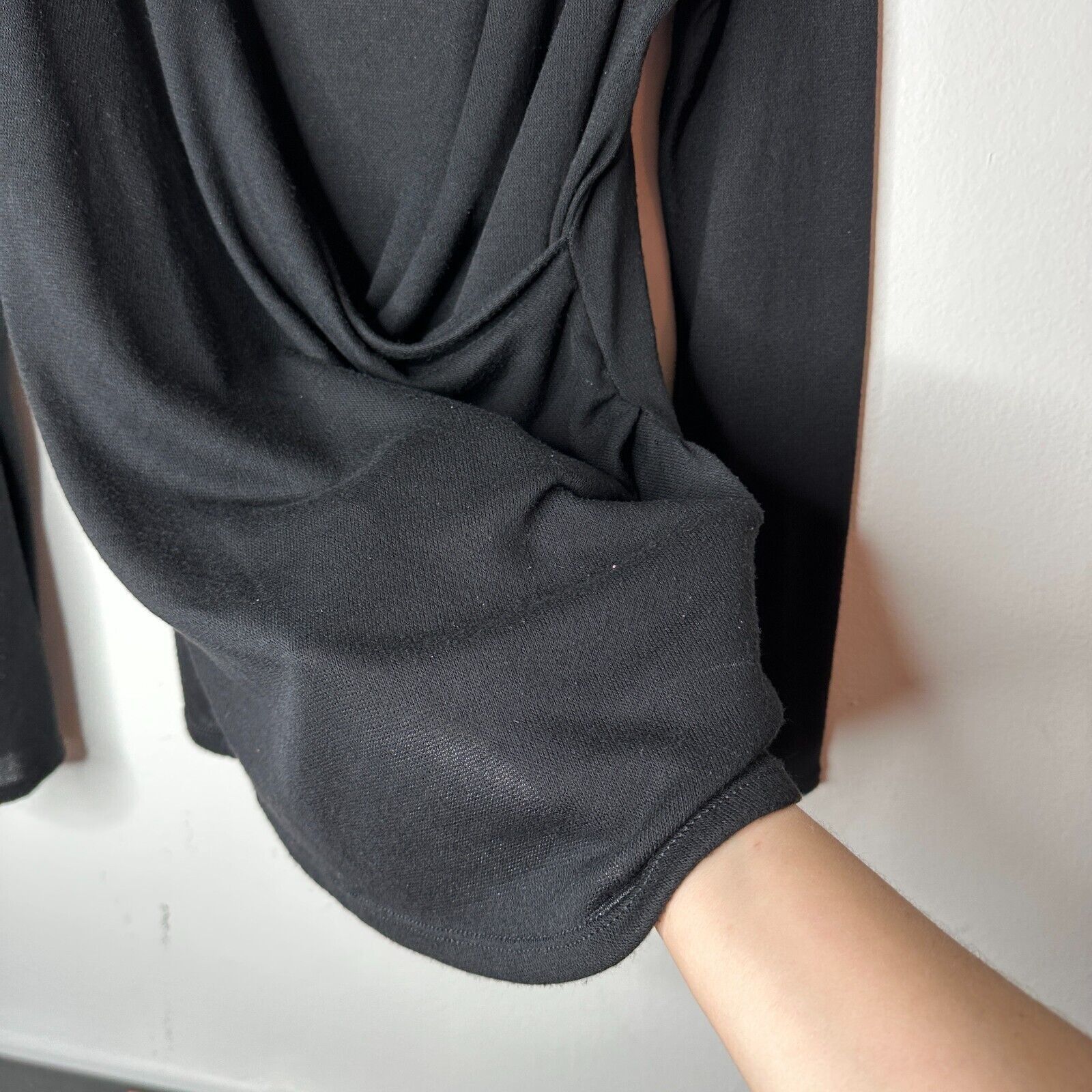 Other Aziz Black Faux Wrap Deep V Long Sleeve Sweater Jumper Top L Size L / US 10 / IT 46 - 4 Thumbnail