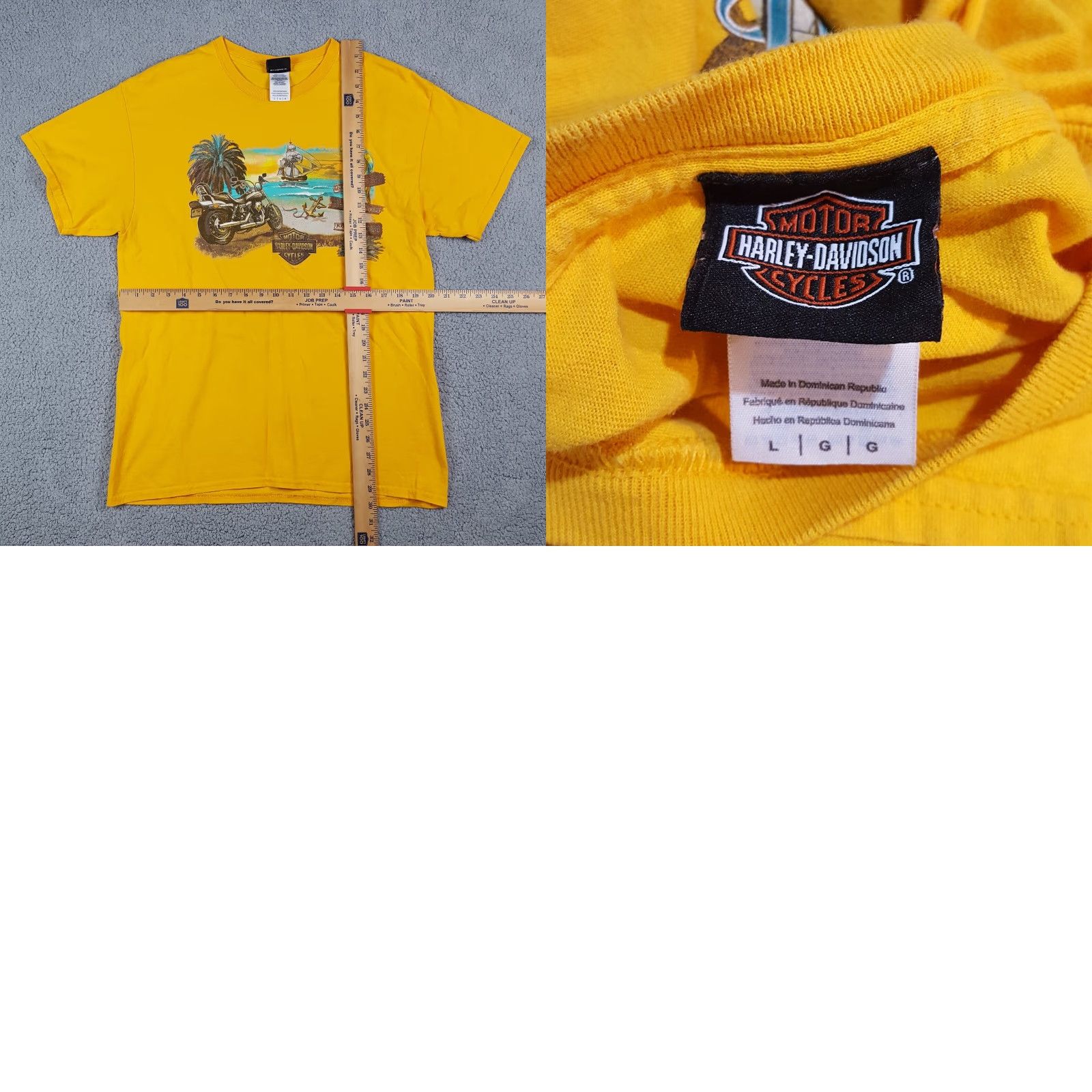 Harley Davidson Vintage Harley-Davidson T-Shirt Men's Large Biker Pirate Beach Retro Yellow Cotton Y2K Motorcycle Outdoor Accessories Size US L / EU 52-54 / 3 - 8 Thumbnail