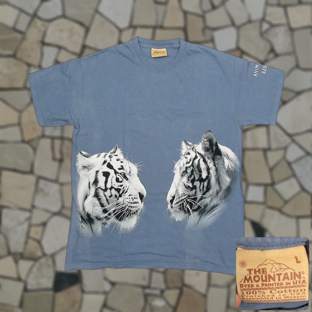 The Mountain VINTAGE The Mountain T-Shirt Mens L Blue Y2K White Tigers Animal Ark Reno Nature Graphic Print Short Sleeve Crew Neck Cotton Size US L / EU 52-54 / 3 - 1 Thumbnail