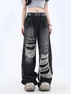 Gothic Black Jeans High Waist