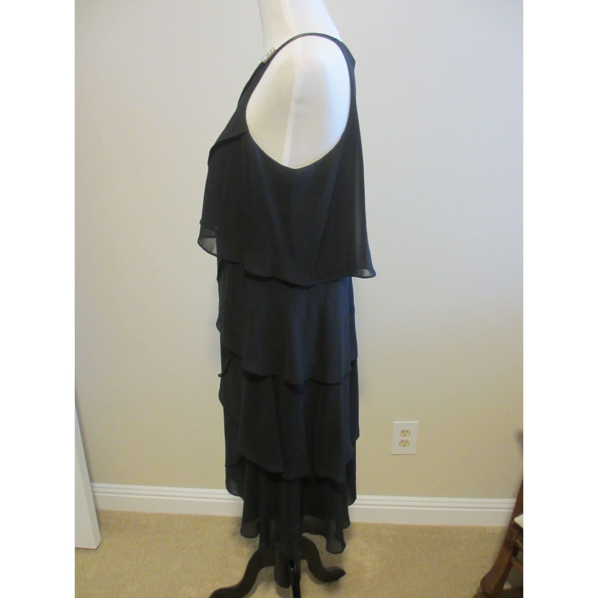 Other S.L. Fashions Black Sleeveless Tiered Chiffon Dress W/ Rhine Size XL / US 12-14 / IT 48-50 - 3 Thumbnail