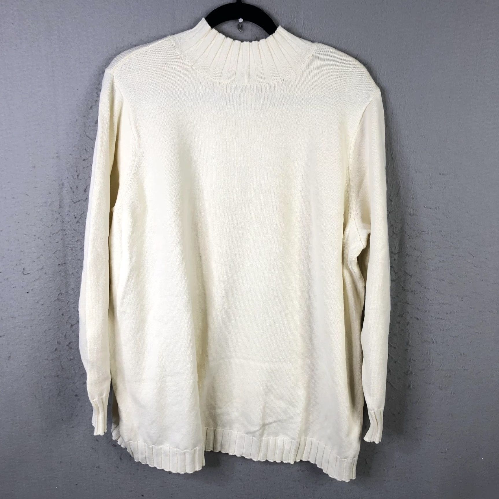 Essentials D&Co. Essentials Sweater Womens 2X Mock Neck Side Slit Pullover Ivory Knit Size XXL / US 16-18 / IT 52-54 - 2 Thumbnail