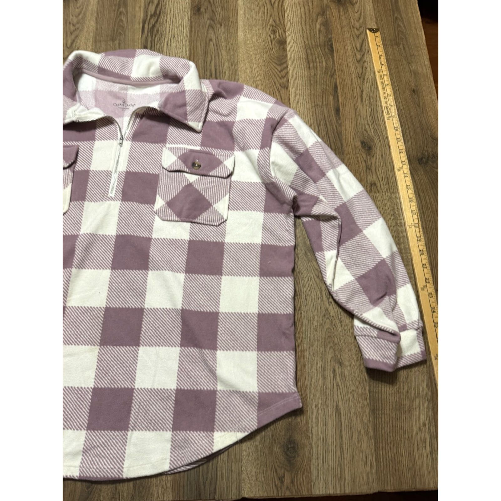 Vintage Cuddl Duds Sweater Womens 1X Purple White Plaid Quarter Zip Pullover Size XL / US 12-14 / IT 48-50 - 4 Thumbnail