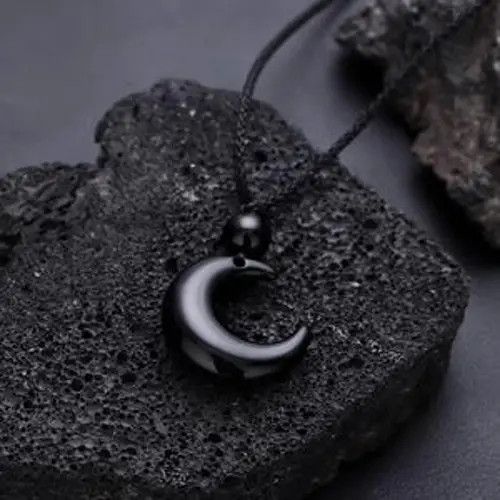 Jewelry Black Crescent Moon Pendant Necklace, Adjustable Cord Size ONE SIZE - 6 Thumbnail