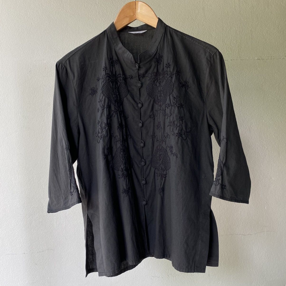 Japanese Brand POWDER Black Mandarin Collar Shirt Size L / US 10 / IT 46 - 11 Thumbnail
