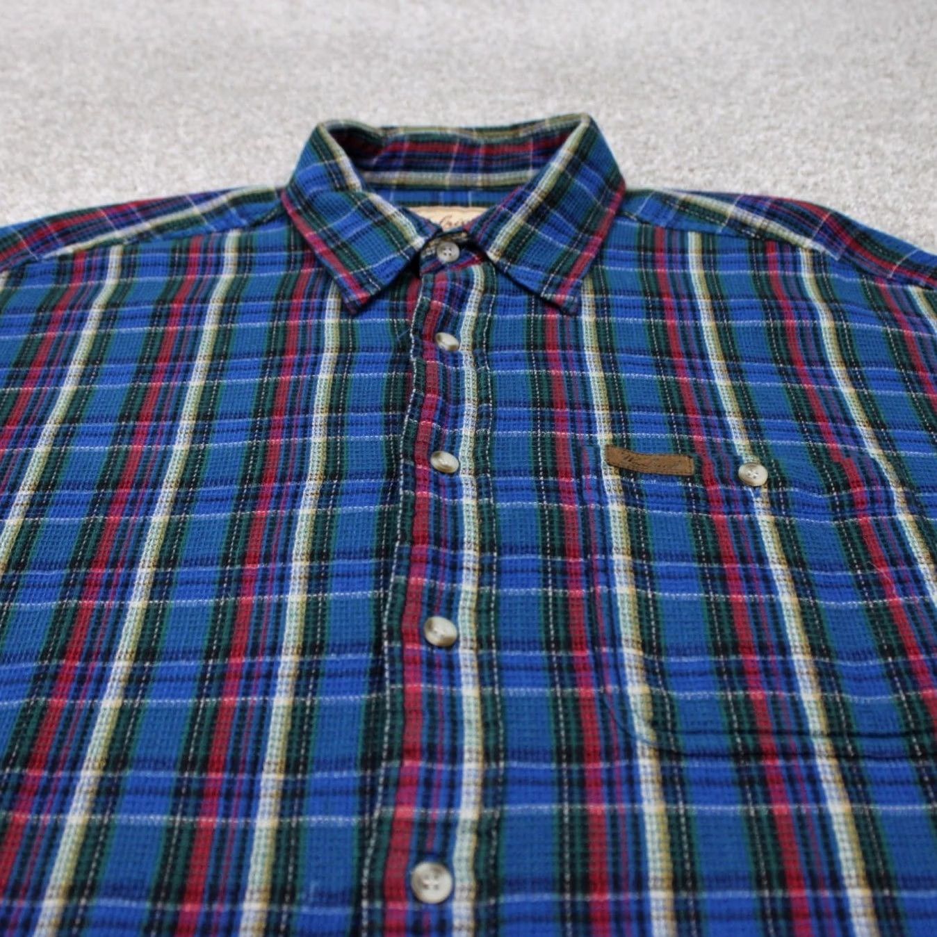 Vintage Woolrich Shirt Mens Large Atlantic Blue/Red/Green 100% Cotton S/S Button Up Size US L / EU 52-54 / 3 - 4 Thumbnail