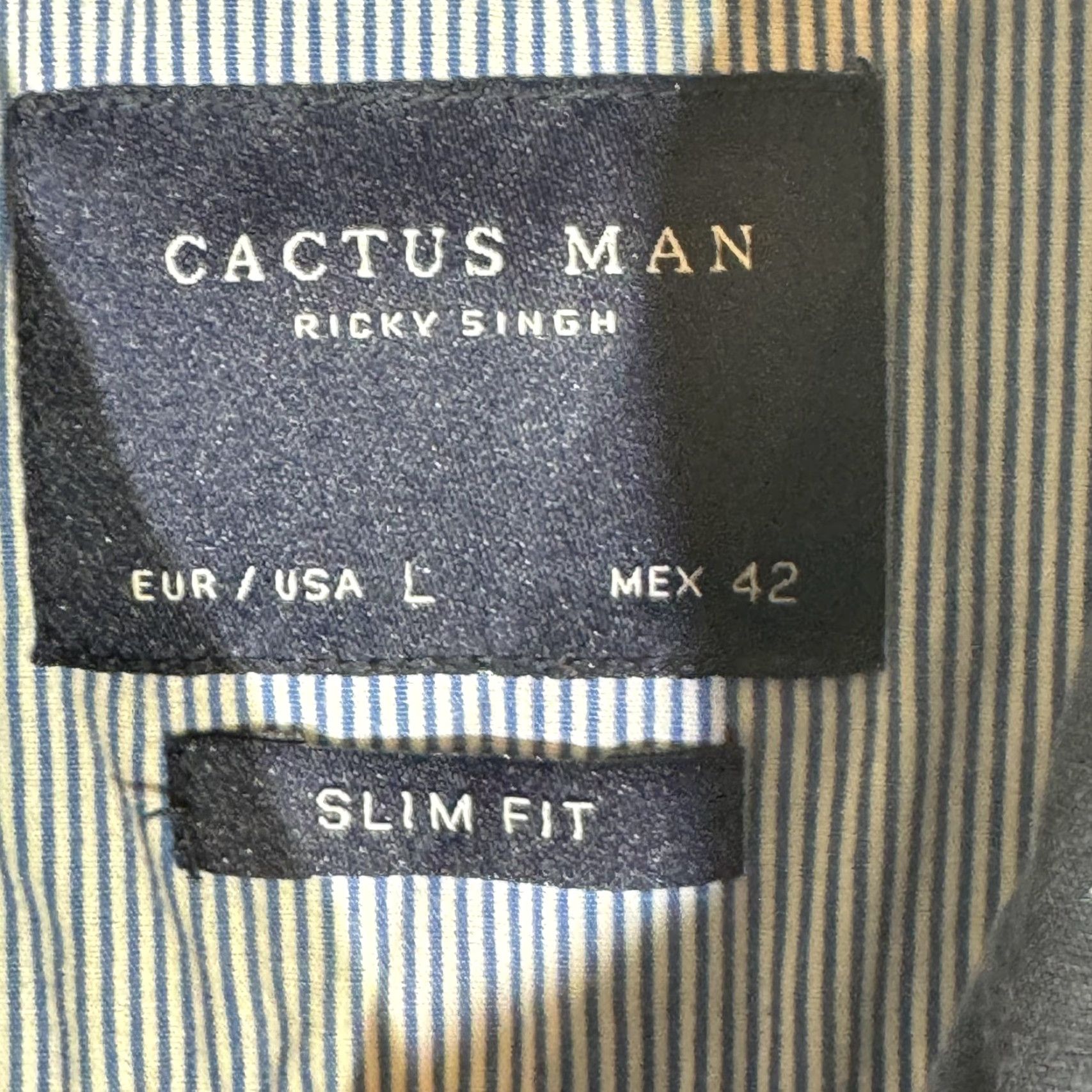 Vintage VINTAGE Cactus Man Shirt Mens Large Slim Fit Button-Down Long Sleeve Polka Dot Blue Dress Shirt Size 42R - 7 Thumbnail