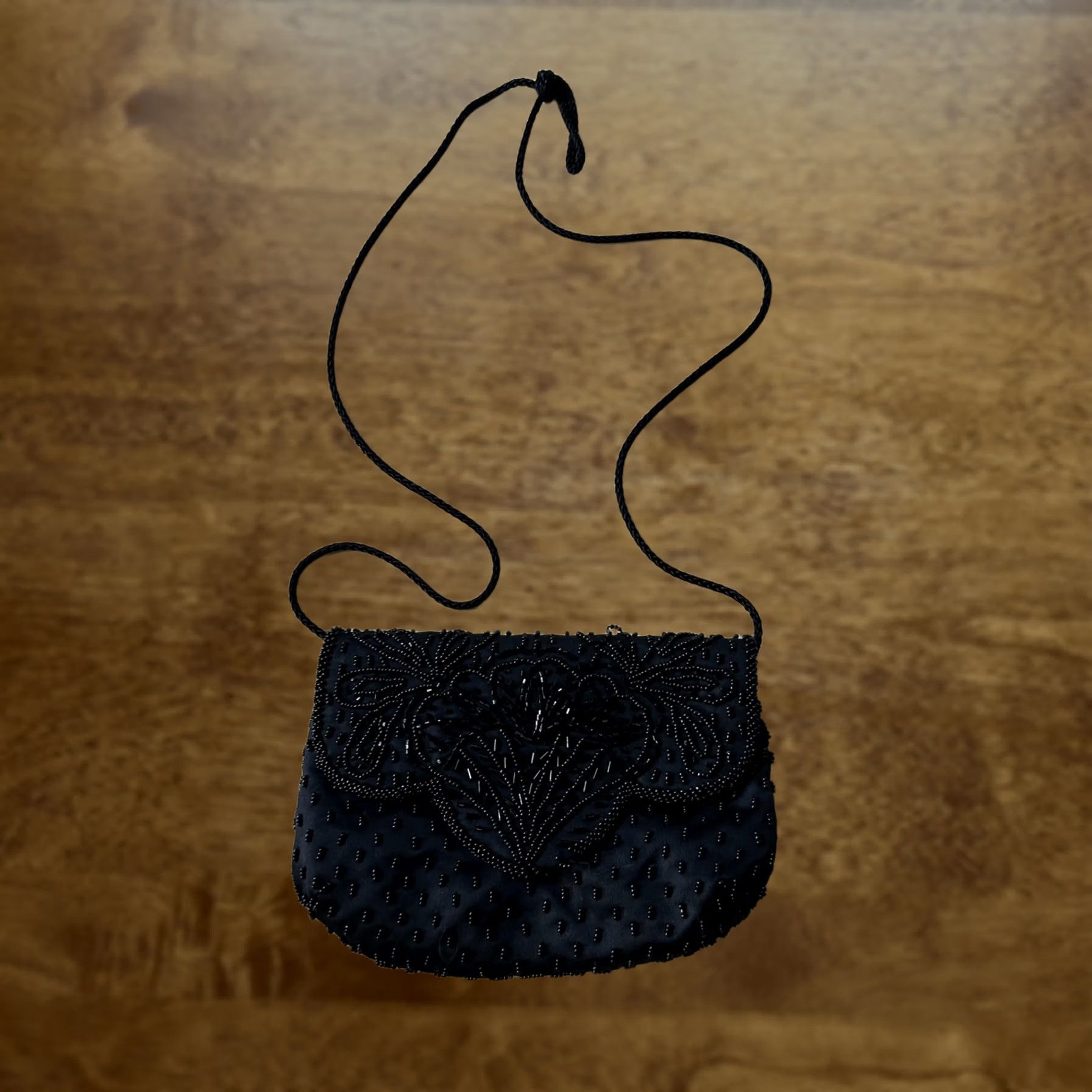 Vintage Jenny Buchanan Black Satin Beaded Crossbody Bag Womens Small Evening Purse Size ONE SIZE - 1 Thumbnail