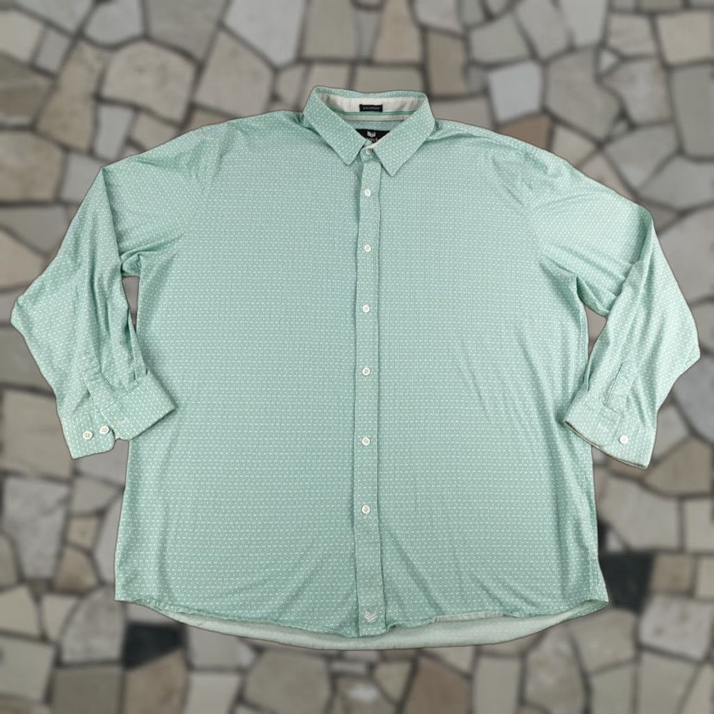Vintage VINTAGE Buttercloth Shirt Men 3XL Green Geometric Long Sleeve Button Collared Knit Casual Business Formal Size US XXL / EU 58 / 5 - 1 Thumbnail