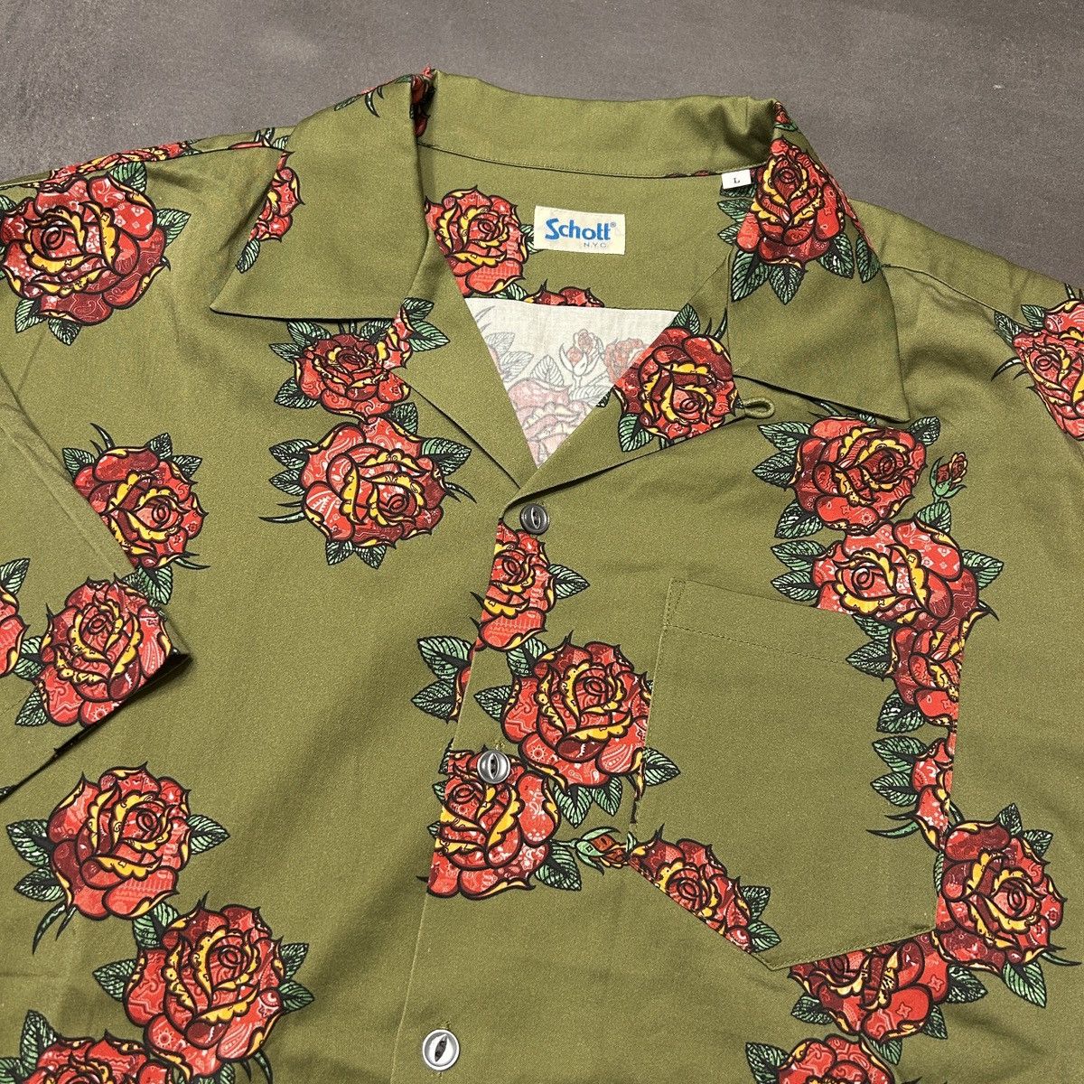 Schott Schott Camp Collar Rose Hawaiian Button Up Shirt Size US L / EU 52-54 / 3 - 3 Thumbnail
