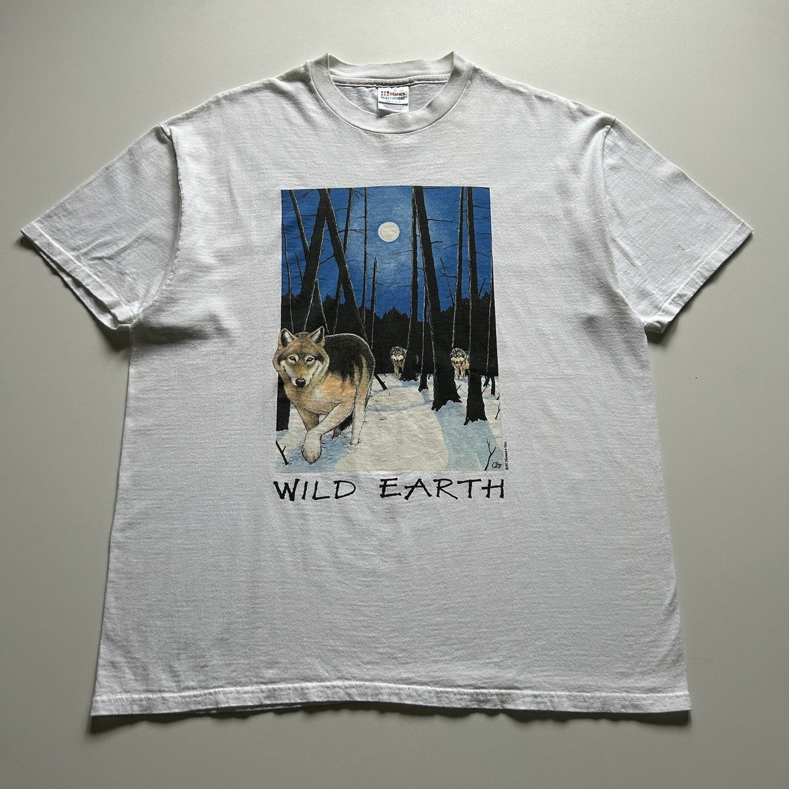 Hanes Vintage Wolf Art T Shirt XL 90s Wild Earth Animal Graphic Size US XL / EU 56 / 4 - 1 Thumbnail
