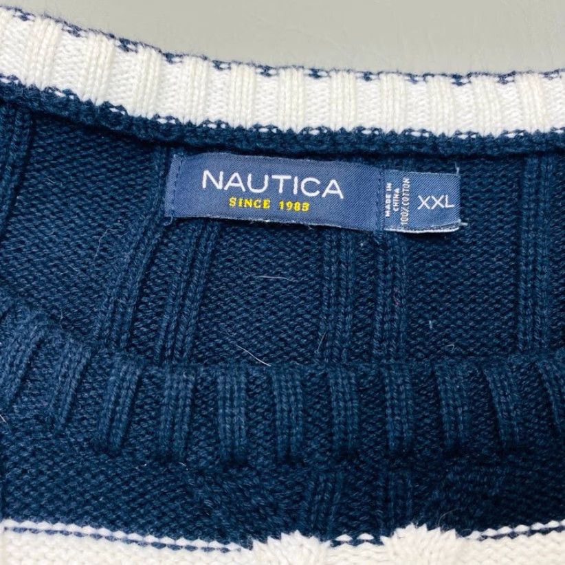 Nautica Nautica Sweater Mens 2XL Navy Blue White Cable Knit Fisherman Coastal Preppy Size US XXL / EU 58 / 5 - 7 Thumbnail