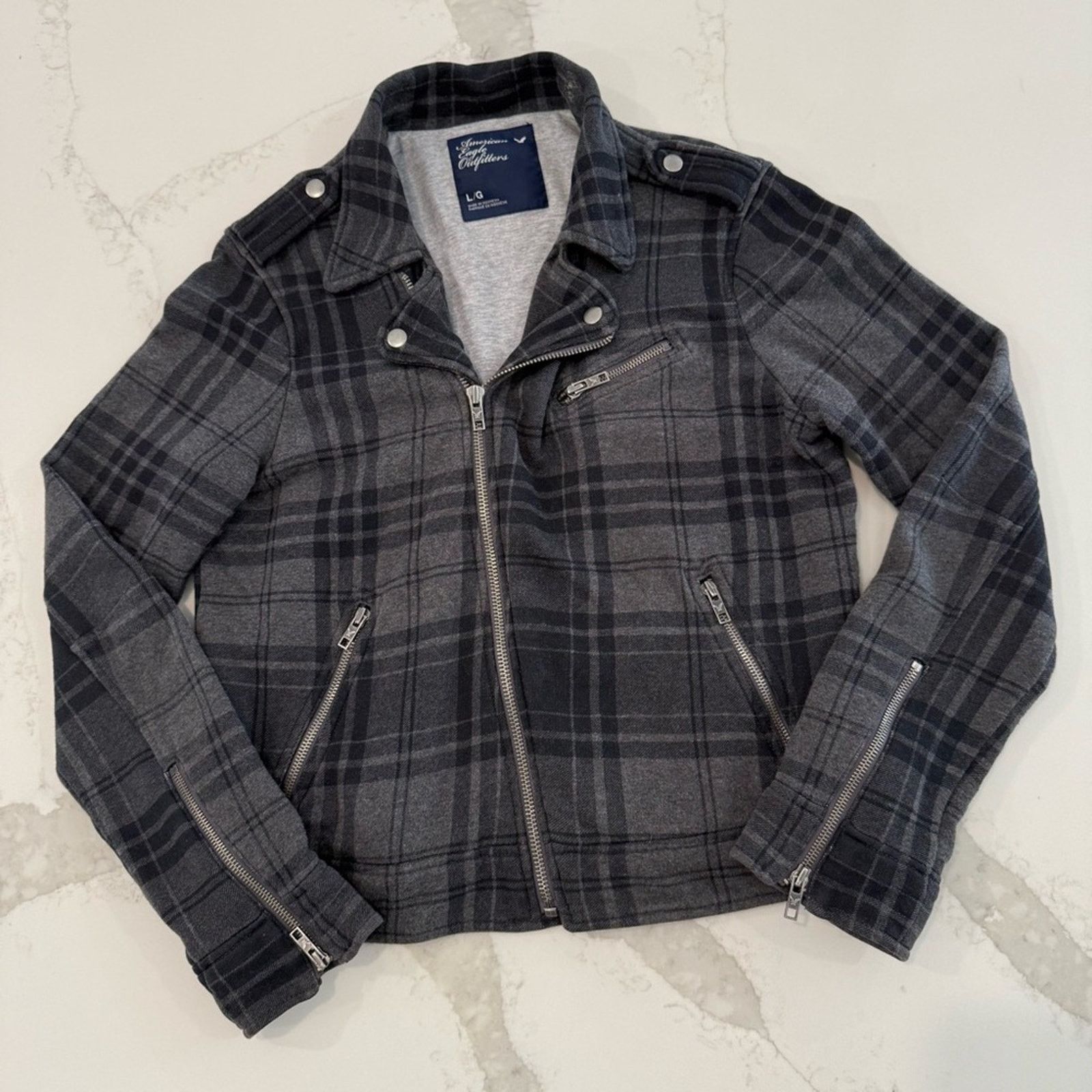 American Eagle Outfitters Y2K American Eagle Asymmetrical Plaid Moto Jacket Women’s L Size L / US 10 / IT 46 - 1 Thumbnail