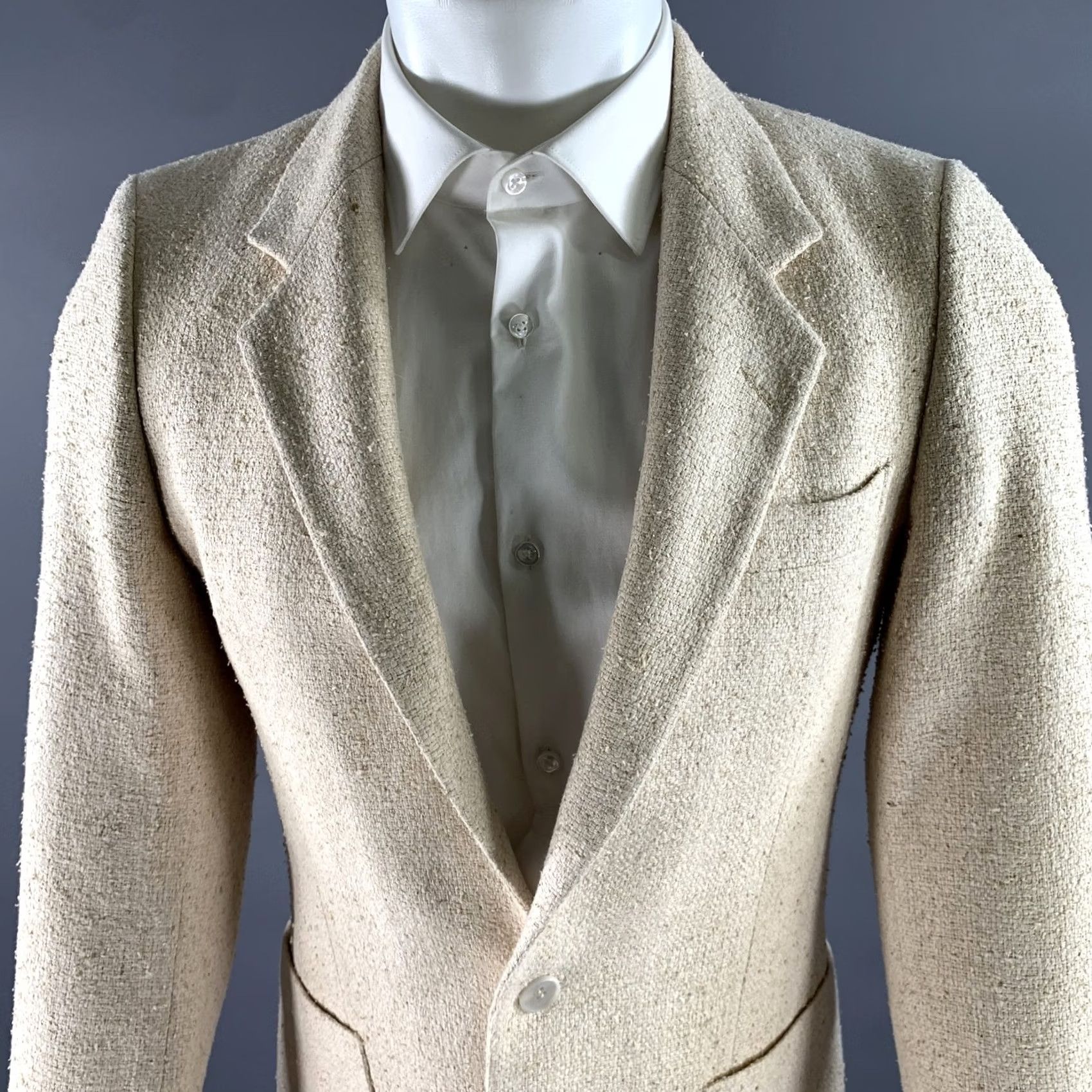 Yves Saint Laurent VINTAGE YVES SAINT LAURENT Size 38 Cream Tweed Wool Blend Sport Coat Blazer Men Size 38R - 2 Thumbnail