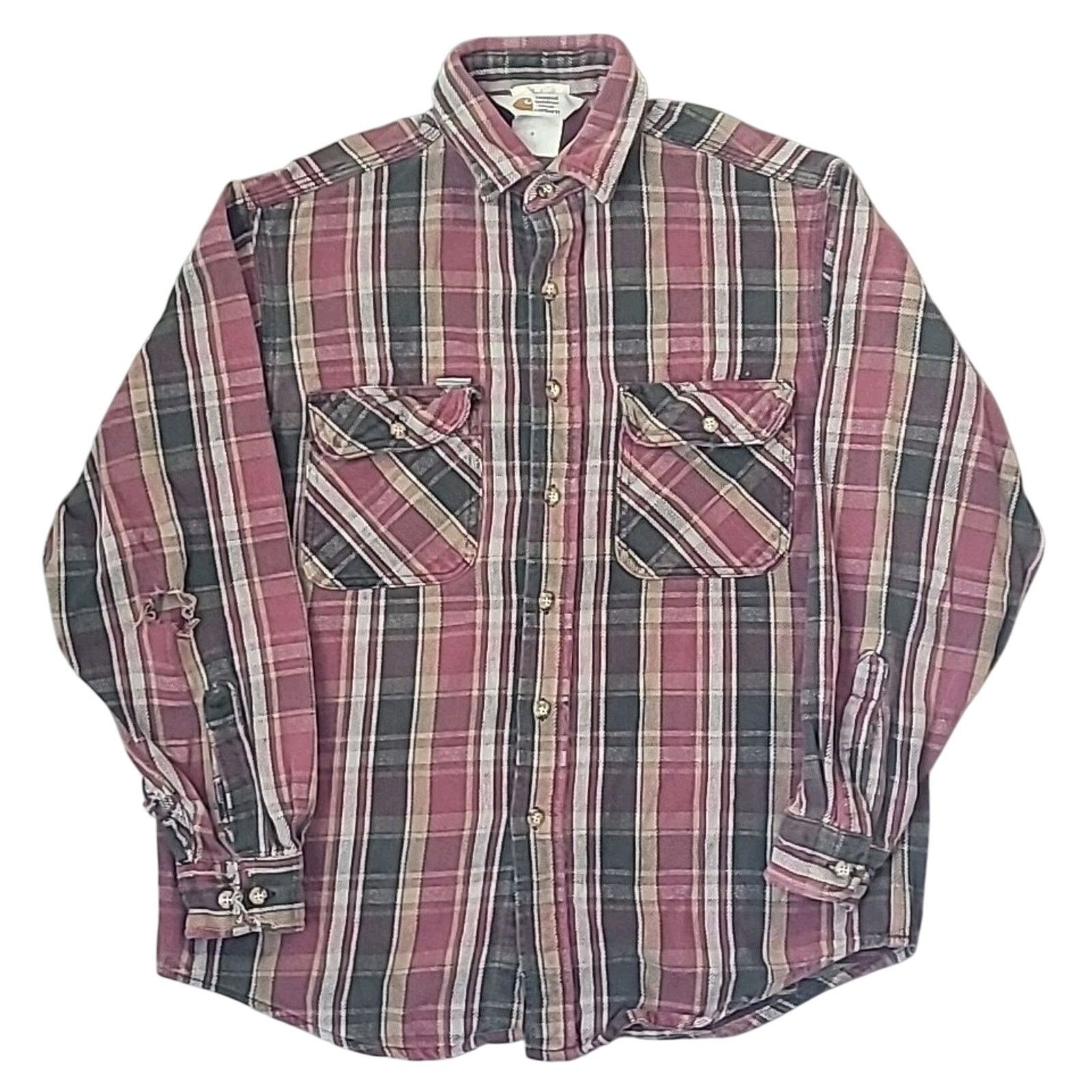 VTG Carhartt Red Plaid Flannel Shirt Thrash Streetwear S