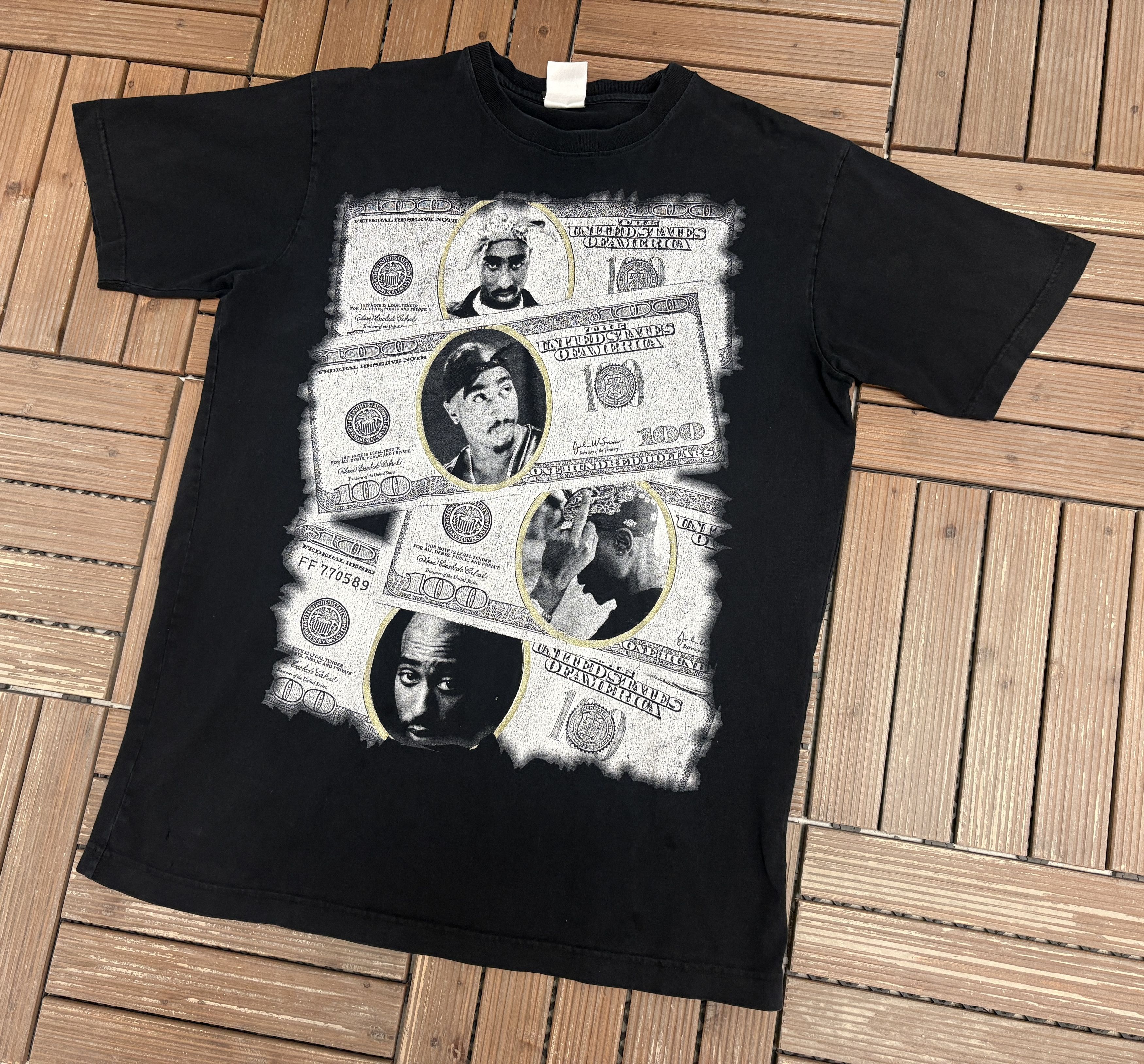 Vintage 2Pac Money Vintage Black T-Shirt Tee Size US XL / EU 56 / 4 - 3 Thumbnail