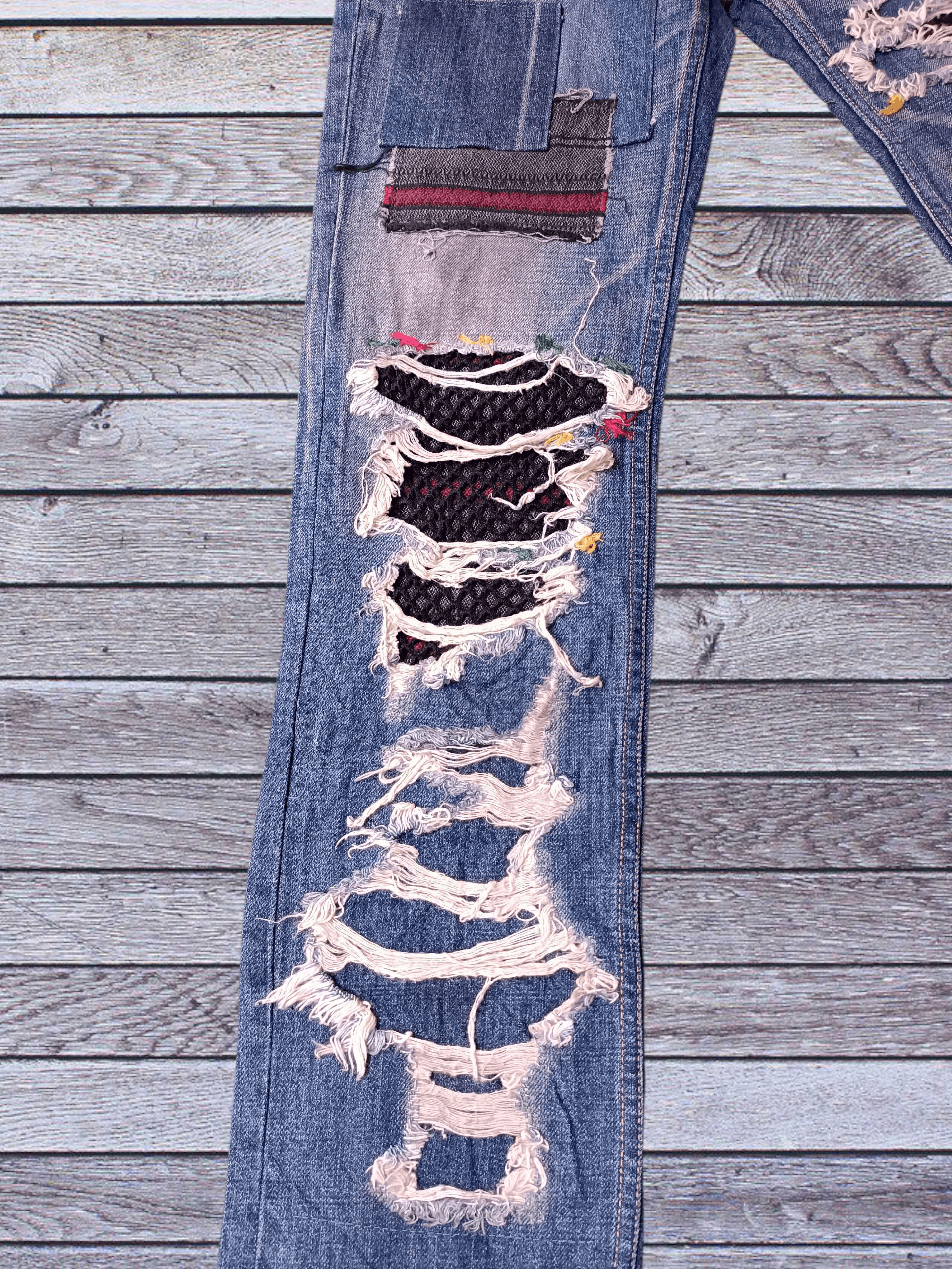 Japanese Brand Japanese Patchwork Distressed Skinny Jeans Size US 29 - 2 Thumbnail