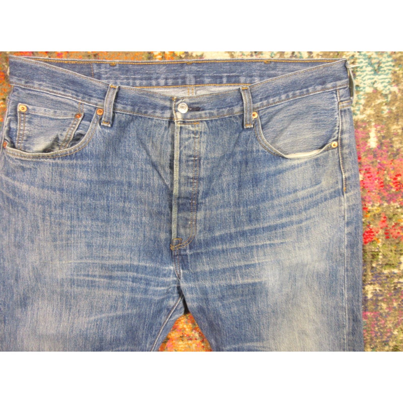 Levi's LEVI'S 501 Jeans 40x30 Original Fit Denim Jeans Button Fly Mid Rise Blue Mens Regular 40 Inseam 30 Distressed Logo Classic USA Vintage-Not-Applicable Size US 40 / EU 56 - 3 Thumbnail