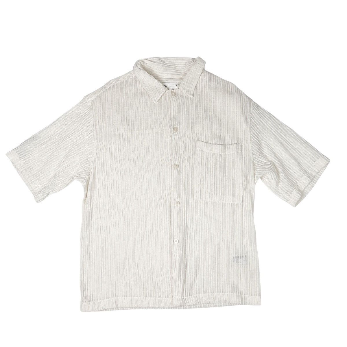 Zara ZARA Mens Cream Textured Short Sleeve Button Up Shirt Size M Size US M / EU 48-50 / 2 - 1 Thumbnail