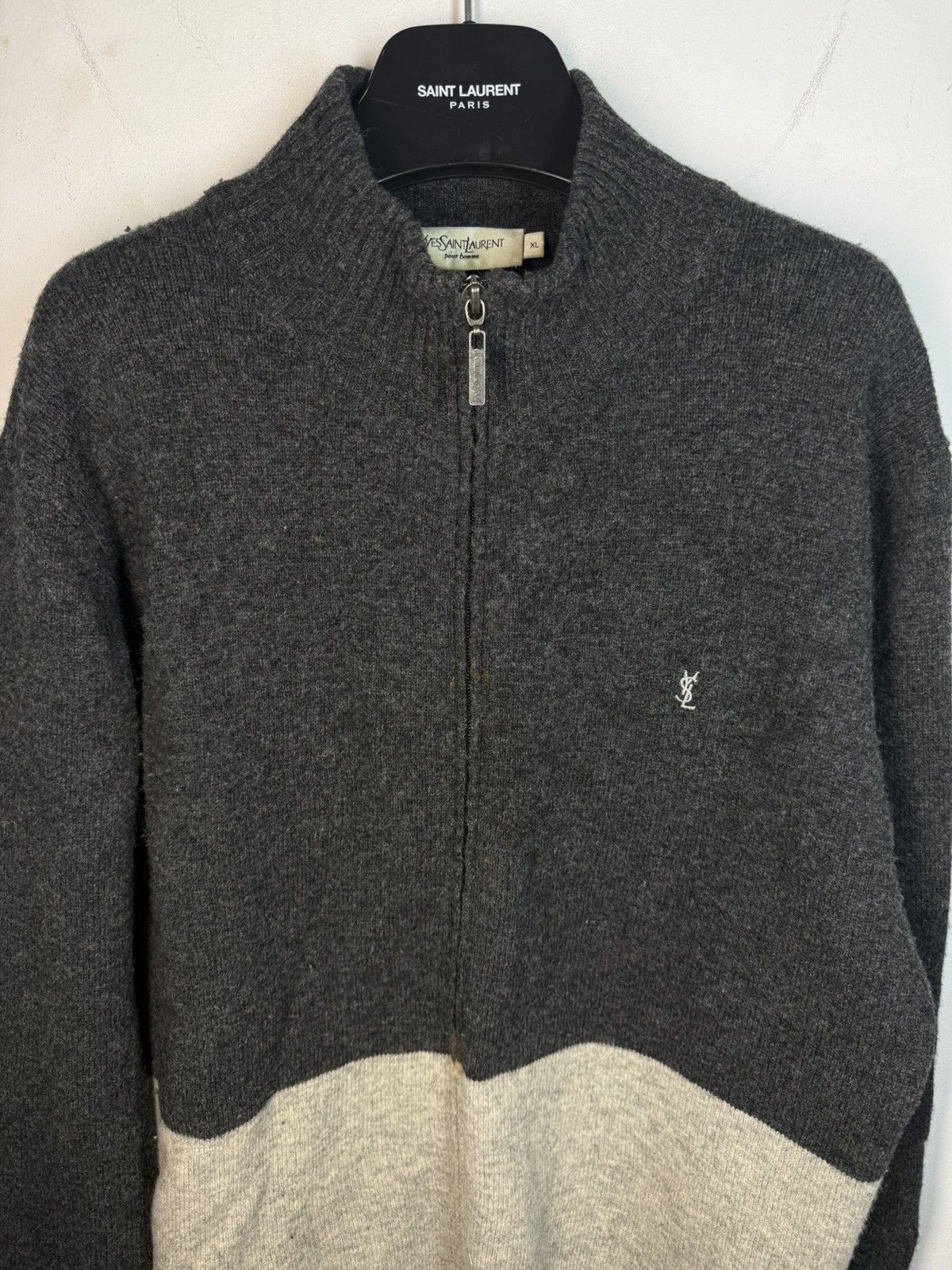 Yves Saint Laurent Wool YSL Sweater Soft Zip Grey/Beige Knitted Vintage Size US XL / EU 56 / 4 - 14 Thumbnail