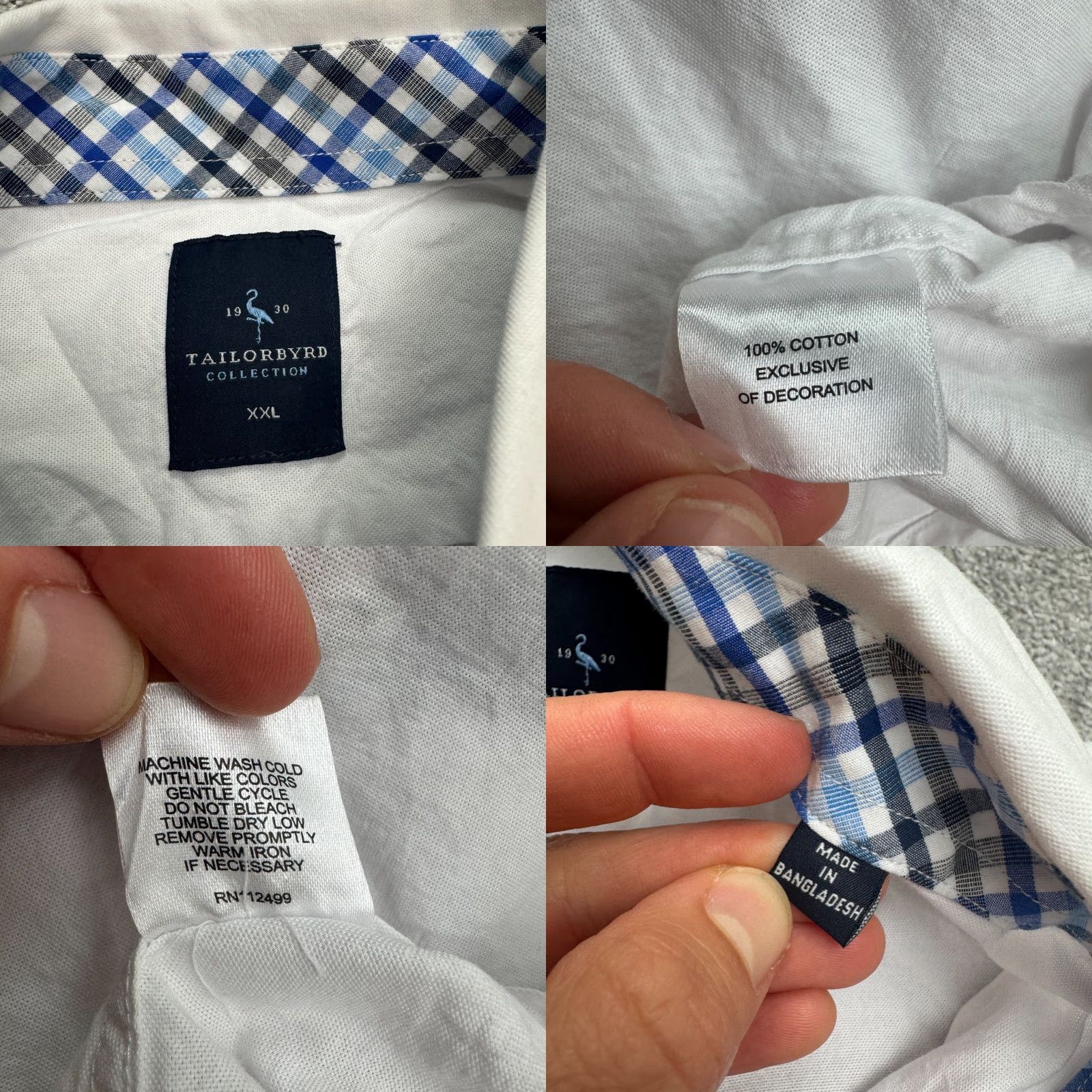 Tailorbyrd TAILORBYRD Flamingo Button Down Shirt Mens 2XL White Cotton Cuff Front Classic Preppy Button-Up Size US XXL / EU 58 / 5 - 8 Thumbnail