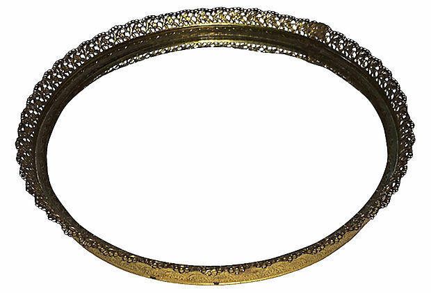Designer Round Brass Filigree Mirrored Tray Size ONE SIZE - 5 Thumbnail