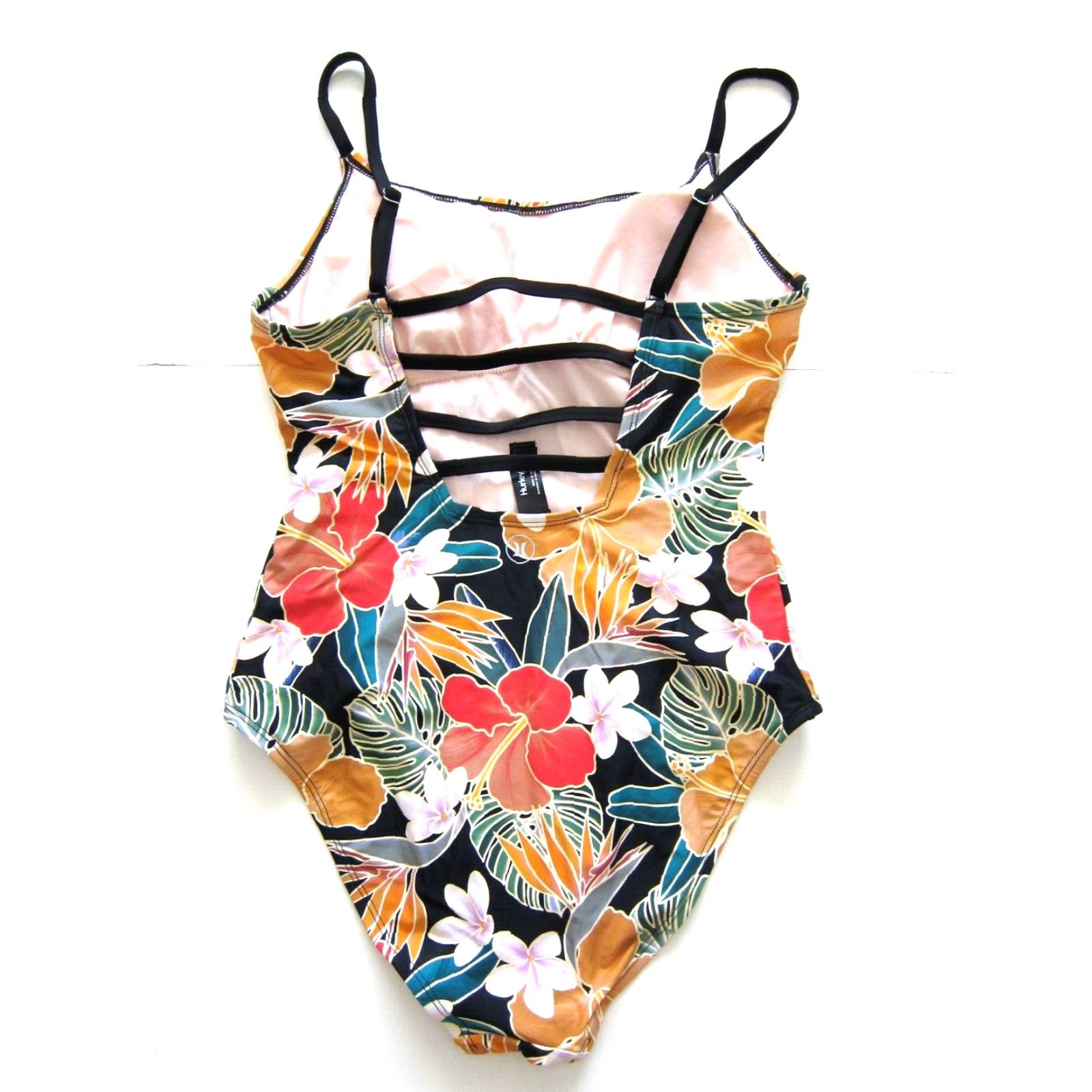 Hurley VINTAGE Hurley Pink Black Green Hawaiian Floral Open Back One Piece Swimsuit Large Size ONE SIZE - 2 Thumbnail