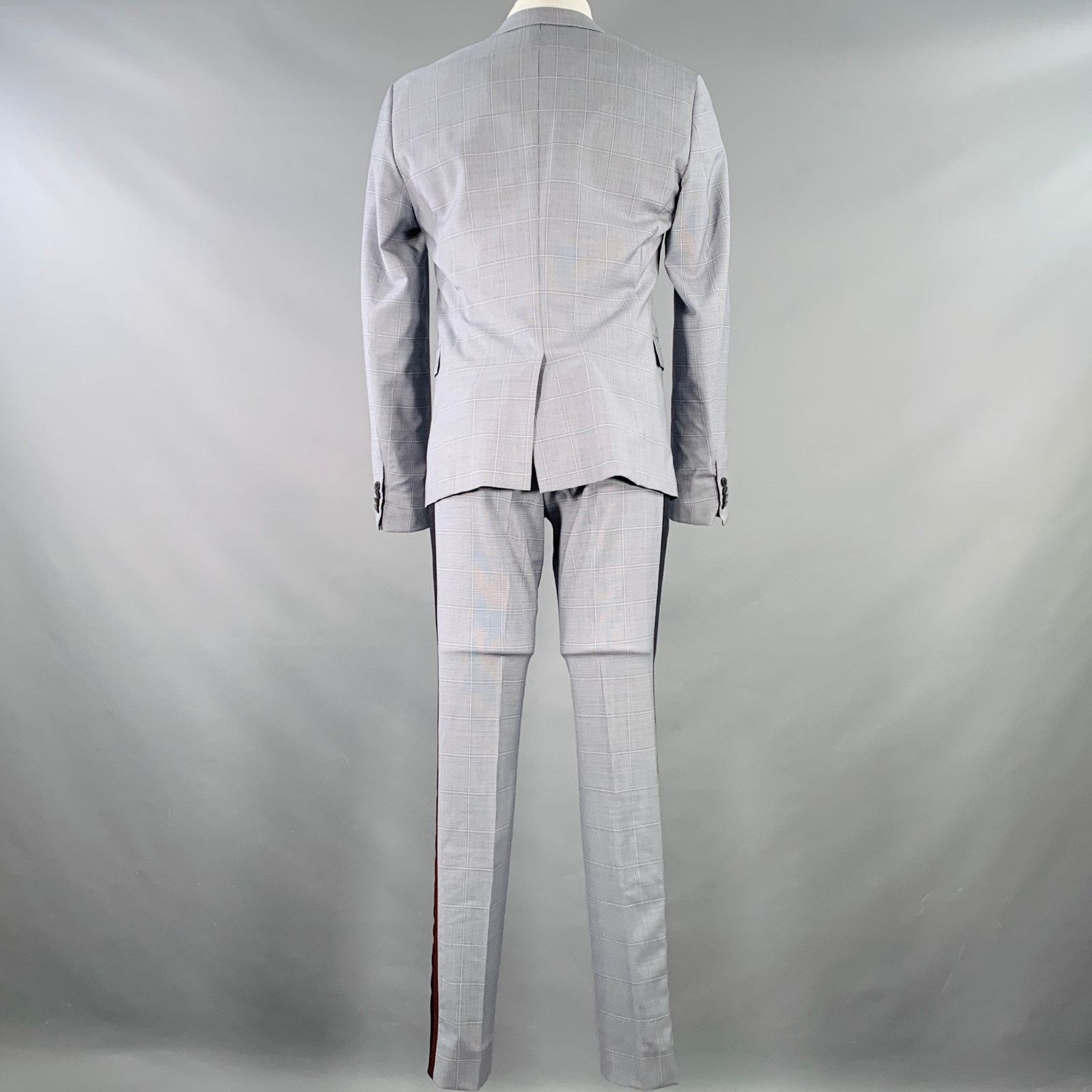 Valentino VALENTINO Size 38 Blue Grey Plaid Wool Notch Lapel Suit Size 38R - 4 Thumbnail