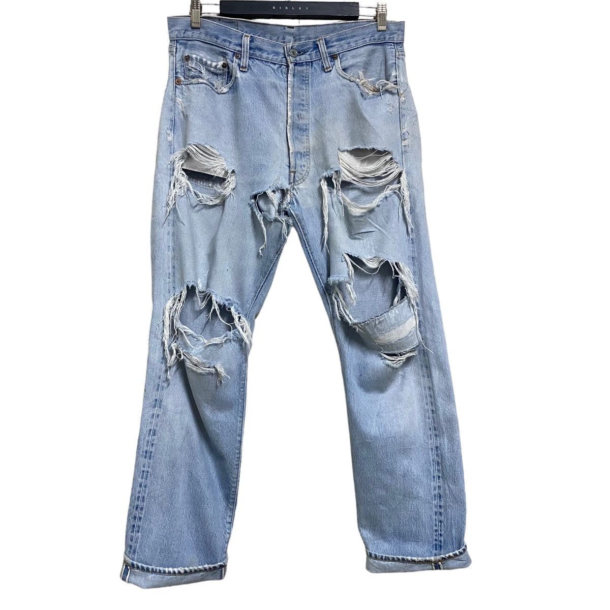 image of Distressed Denim x Levis Super Destroyed70S Levis 501 Redline Jeans Button 6 in Light Blue (Size 34