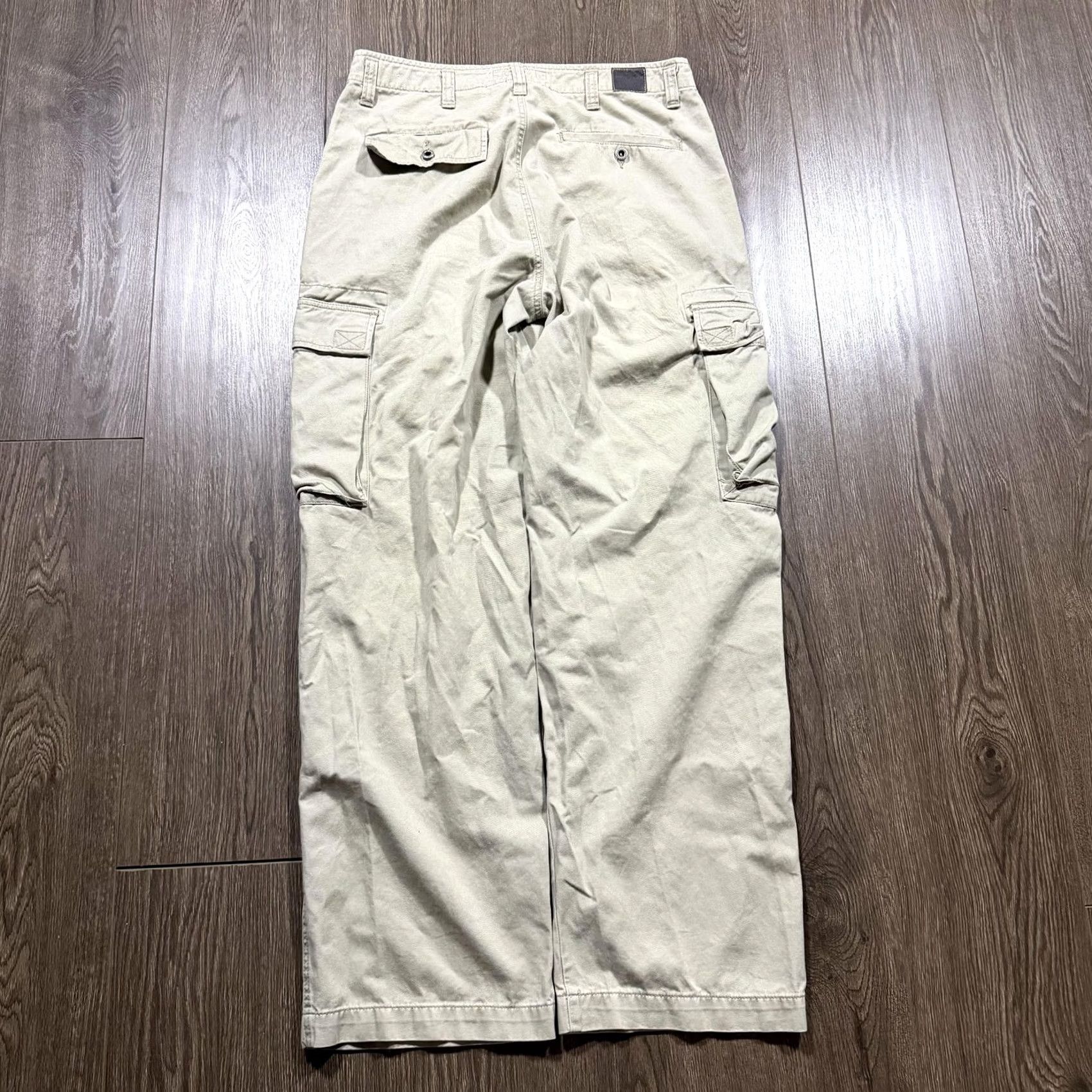 Vintage Baggy Y2K Cargo Pants Mens 34x30 Beige Canvas Relaxed Wide Leg Utility Fit Size US 34 / EU 50 - 4 Thumbnail