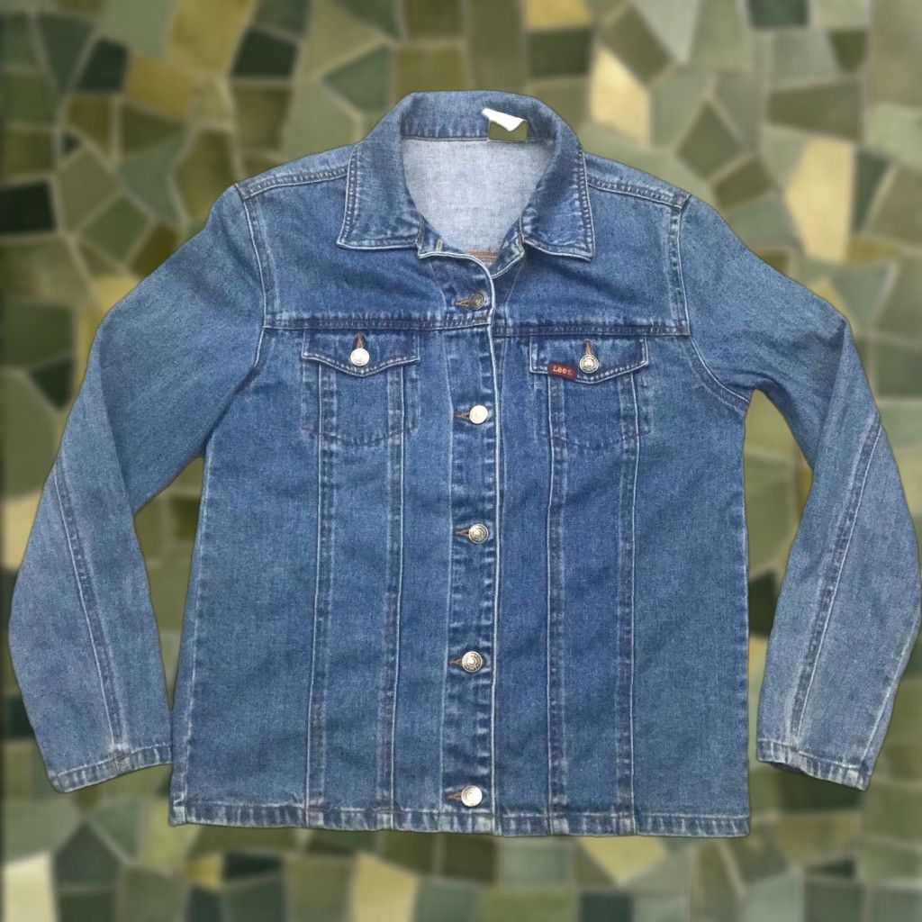 VINTAGE Lee Jean Jacket Womens Medium Blue Denim MR Trucker Coat