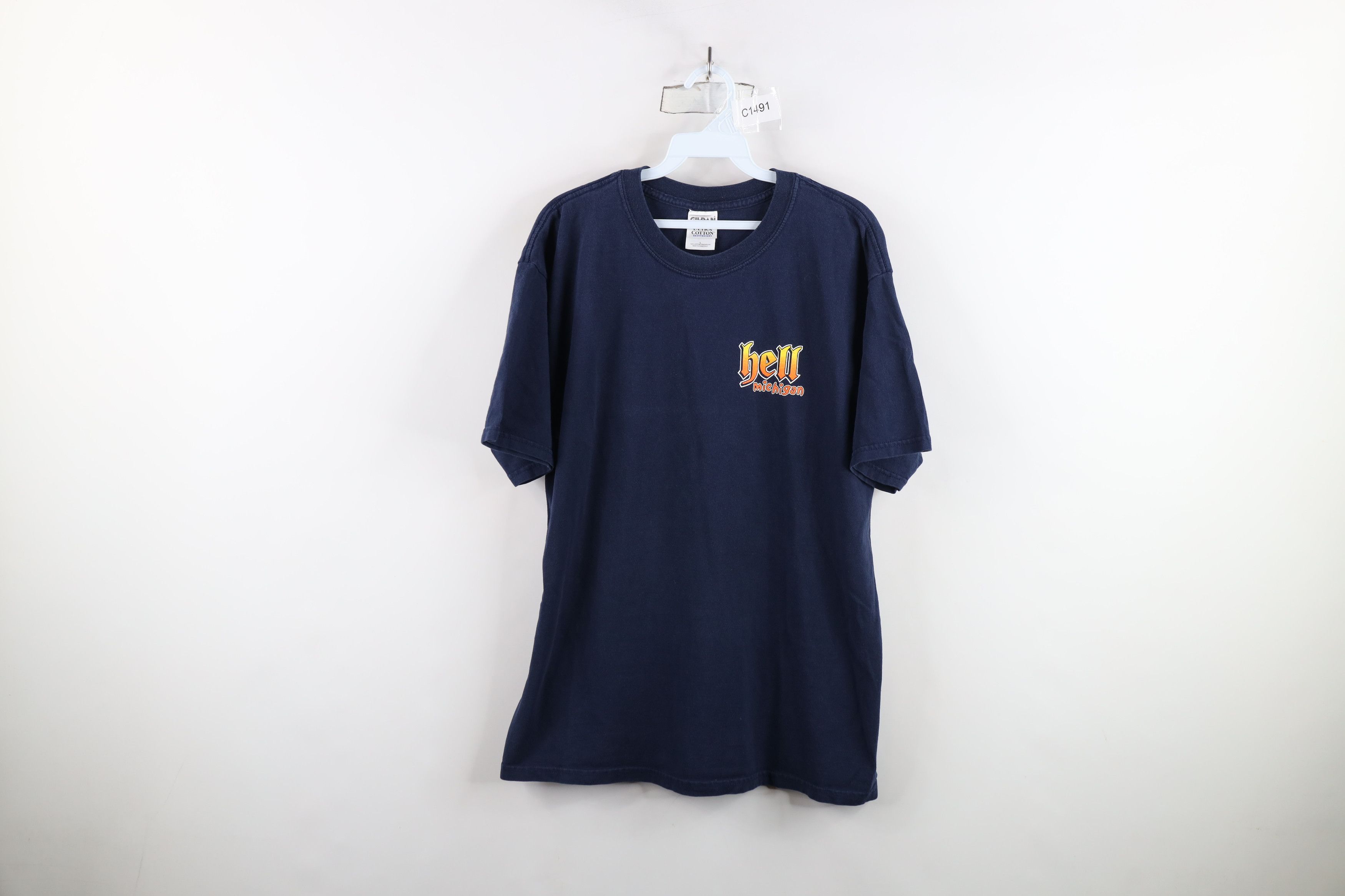 Vintage Vintage Y2K Streetwear Spell Out Hell Michigan T-Shirt Blue Size US L / EU 52-54 / 3 - 1 Thumbnail