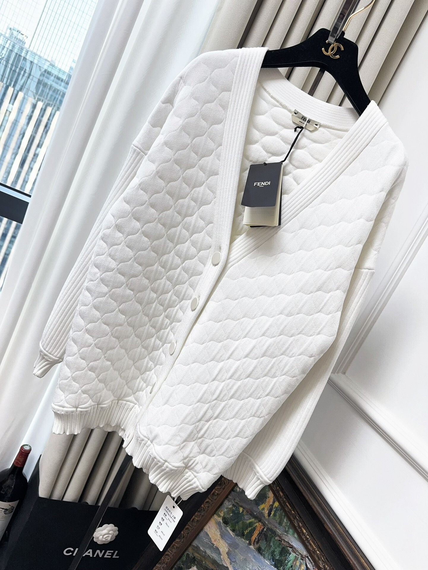Fendi Fendi White Quilted Patterned Jacket Size US M / EU 48-50 / 2 - 1 Thumbnail