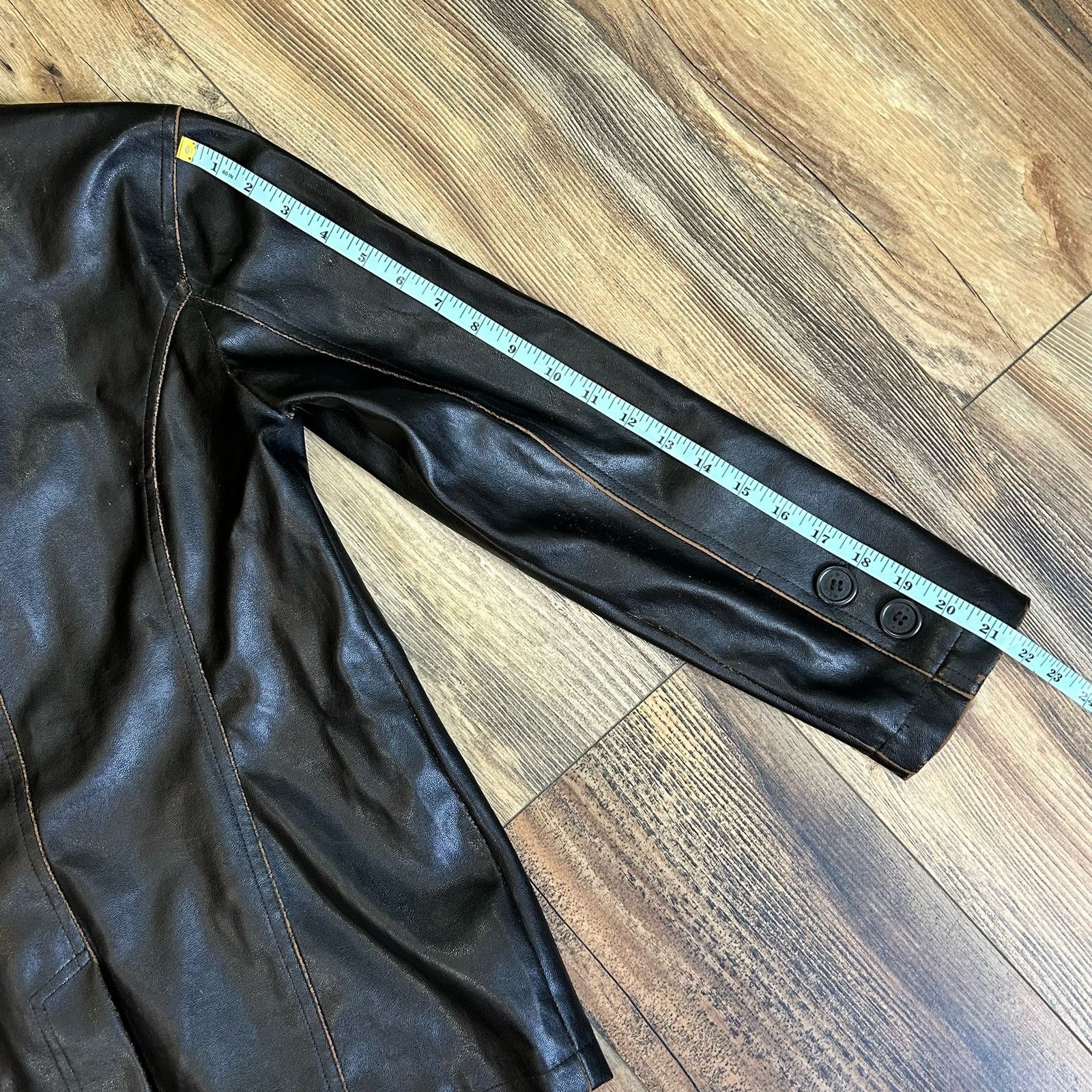 Vintage Y2K 90s Faux Leather Brown Pleather Jacket Lace Distressed Size M / US 6-8 / IT 42-44 - 12 Thumbnail