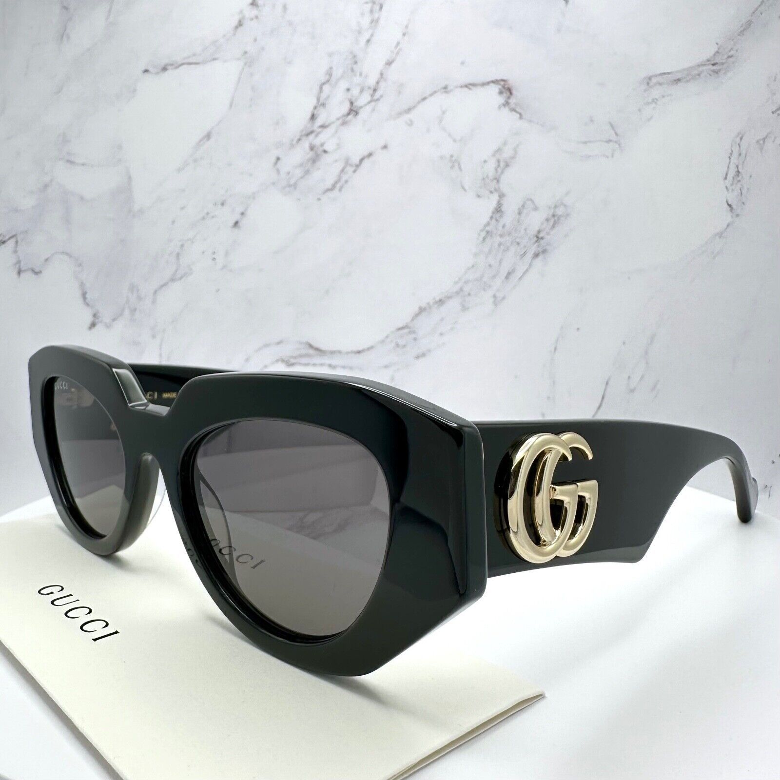 Gucci Sunglasses Black Cat Eye Gold Interlocking GG Logo