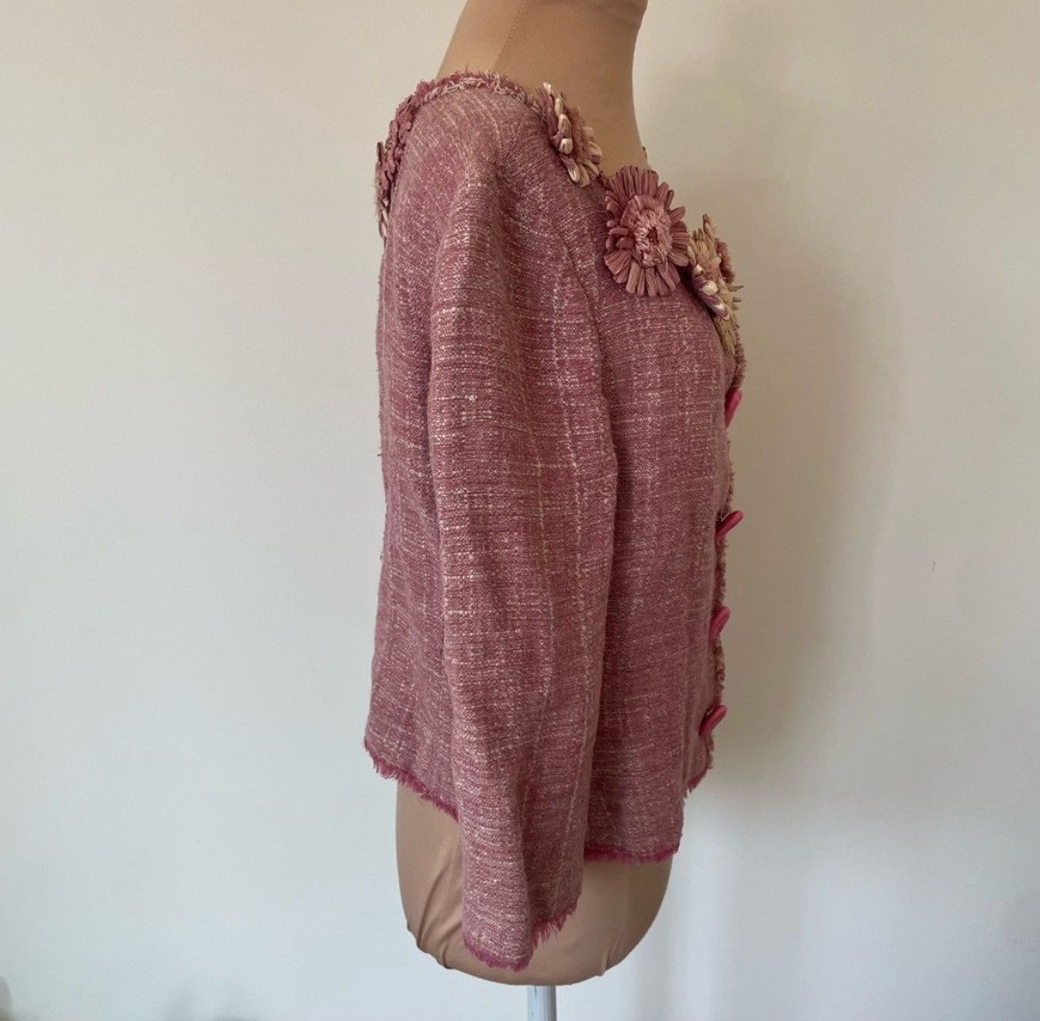 Moschino Moschino Tweed Knit Raw Edge Embellished Collarless Jacket Size M / US 6-8 / IT 42-44 - 4 Thumbnail