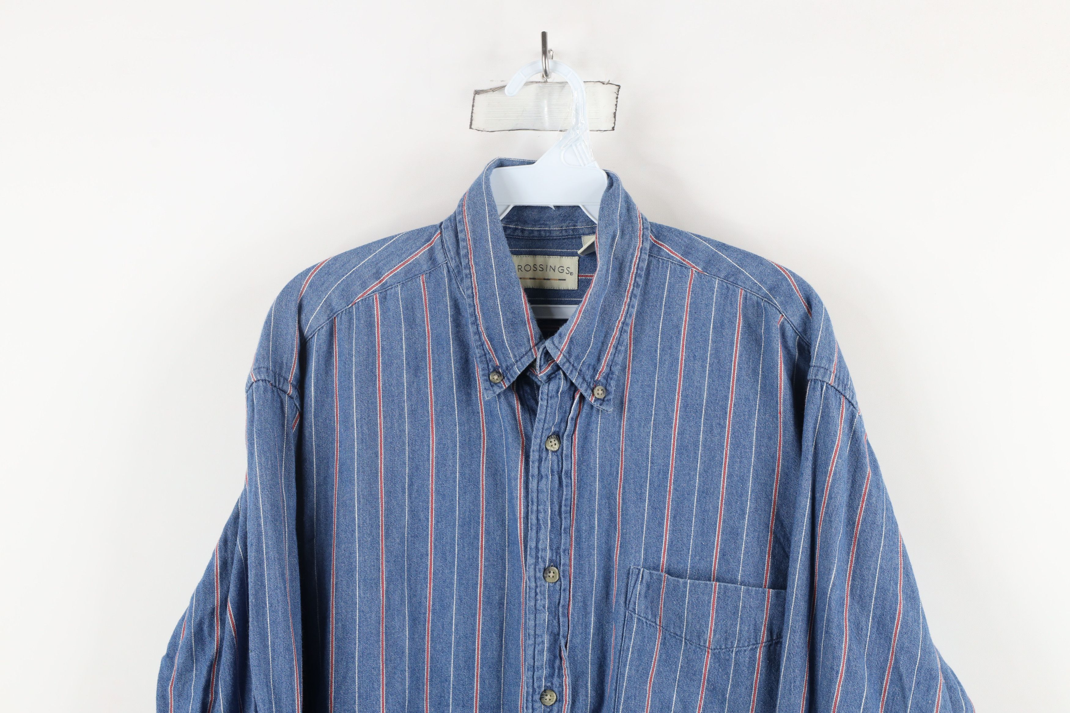 Vintage Vintage 90s Streetwear Striped Denim Jean Button Down Shirt Size US L / EU 52-54 / 3 - 2 Thumbnail