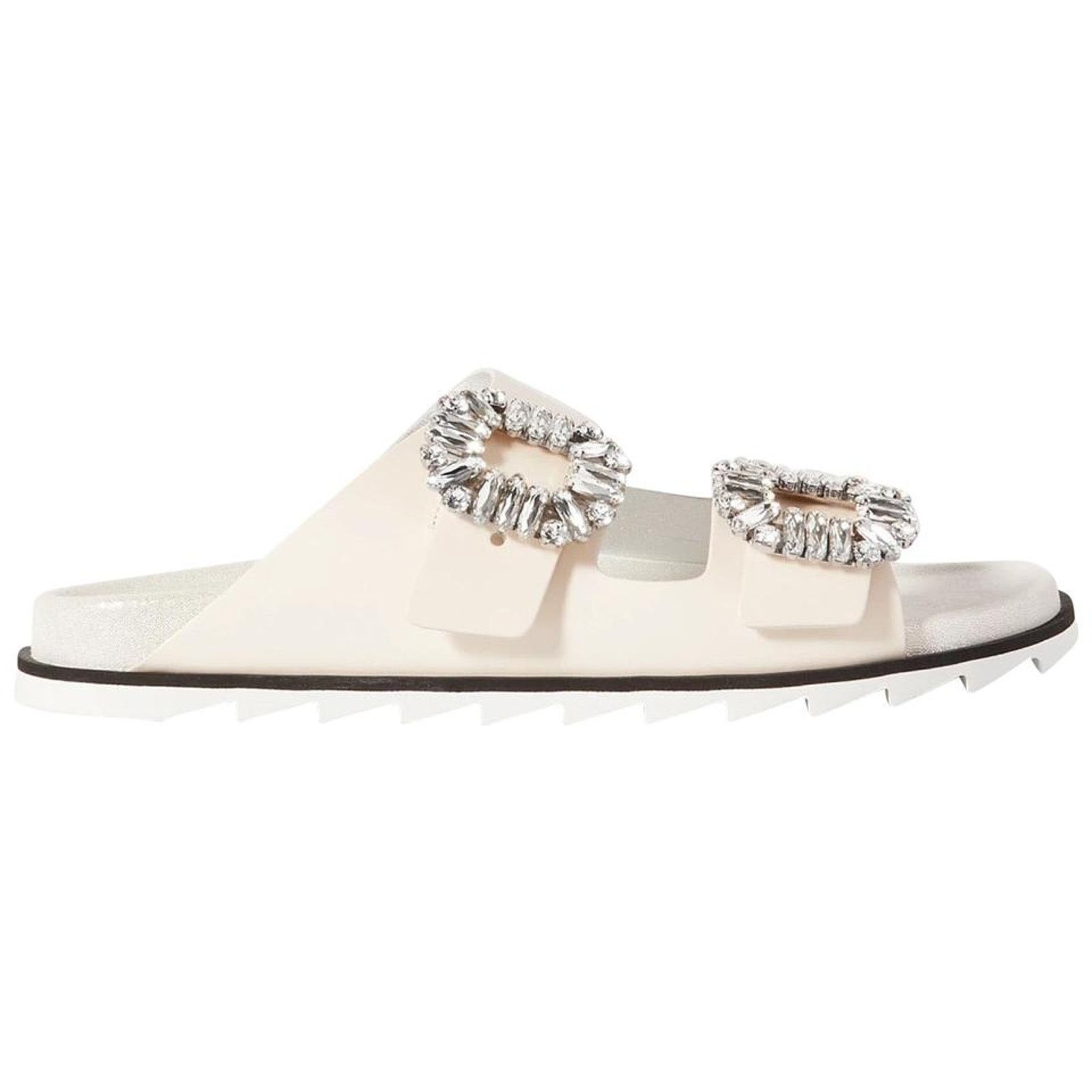 Roger Vivier Slidy Viv Swarovski Crystal embellished leather slides Size US 11 / IT 41 - 1 Thumbnail