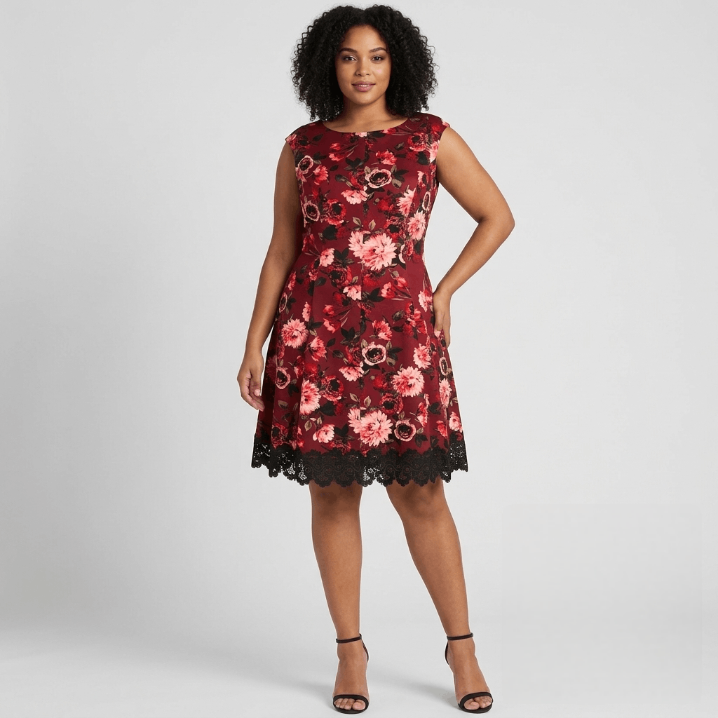 Other Roz & Ali Size 12 Dress Fit Flare Burgundy Floral Black Size L / US 10 / IT 46 - 2 Thumbnail