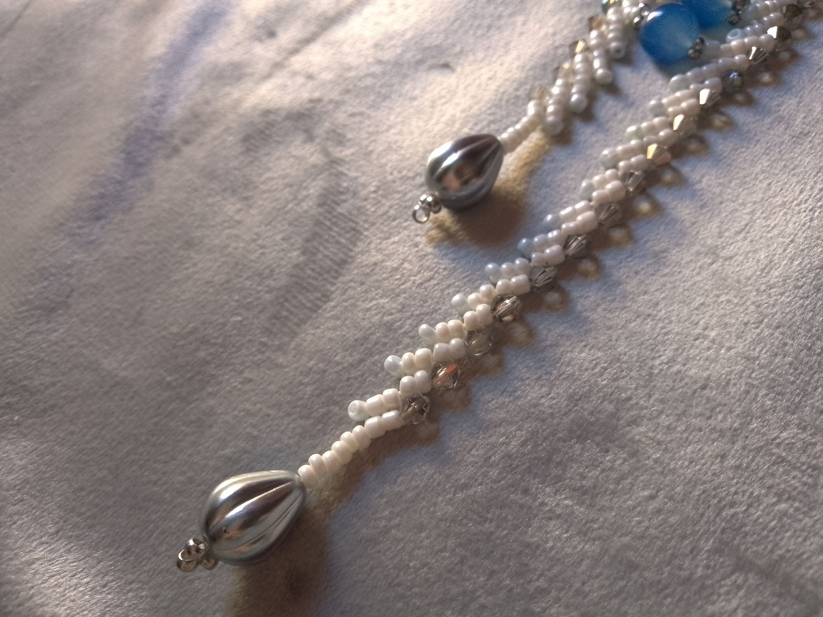 Handmade Long White Necklace. Braided. Glamour Agate Gemstones Size ONE SIZE - 4 Thumbnail