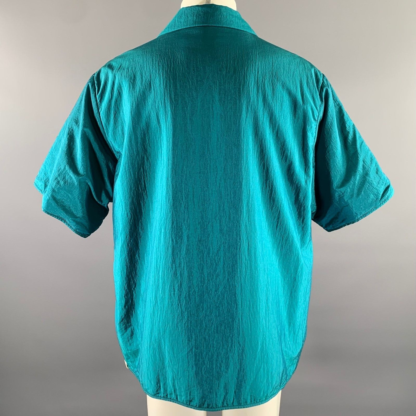 Jil Sander JIL SANDER XL Teal Polyamide Silk Camp Short Sleeve Shirt Size US XL / EU 56 / 4 - 4 Thumbnail