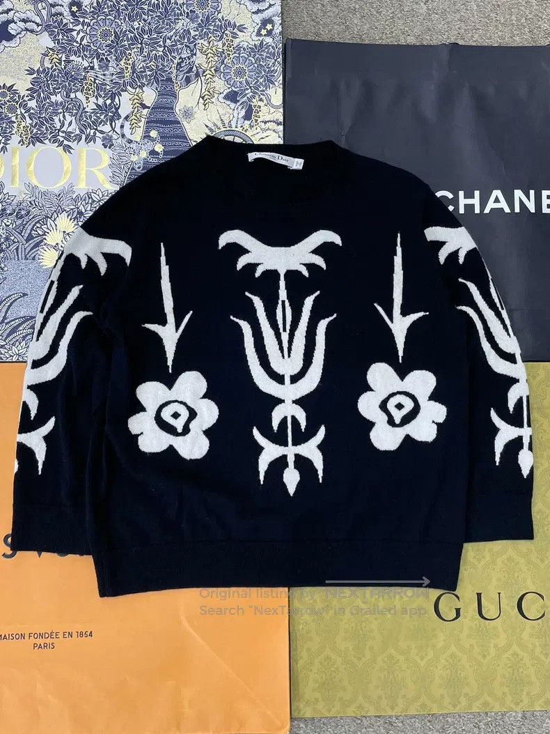 Dior Dior Black and white colour block printed cashmere sweater Size M / US 6-8 / IT 42-44 - 1 Thumbnail